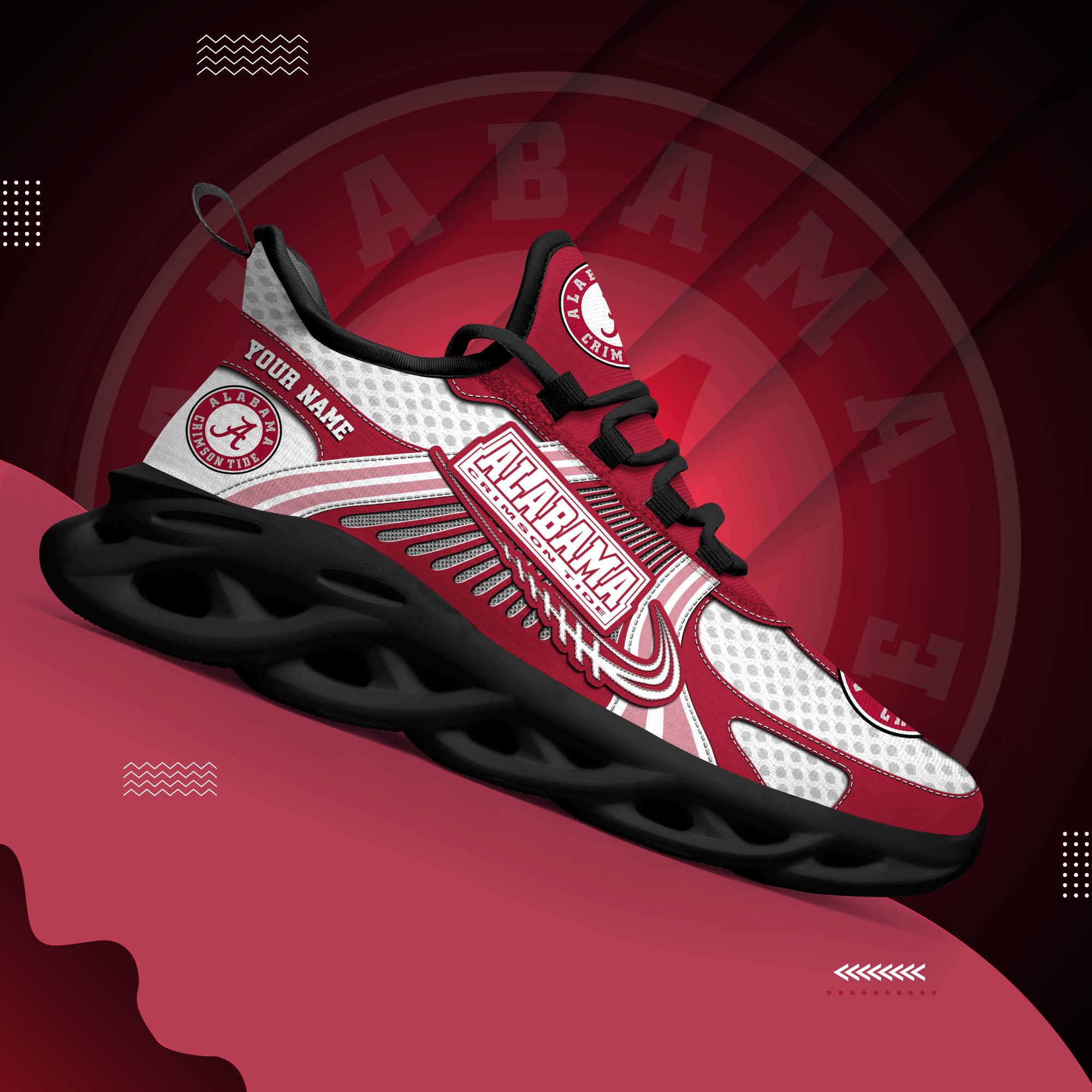 Alabama Crimson Tide Clunky Sneakers Custom Your Name, Sport Sneakers, Sport Gifts For Fan, Gifts For Him