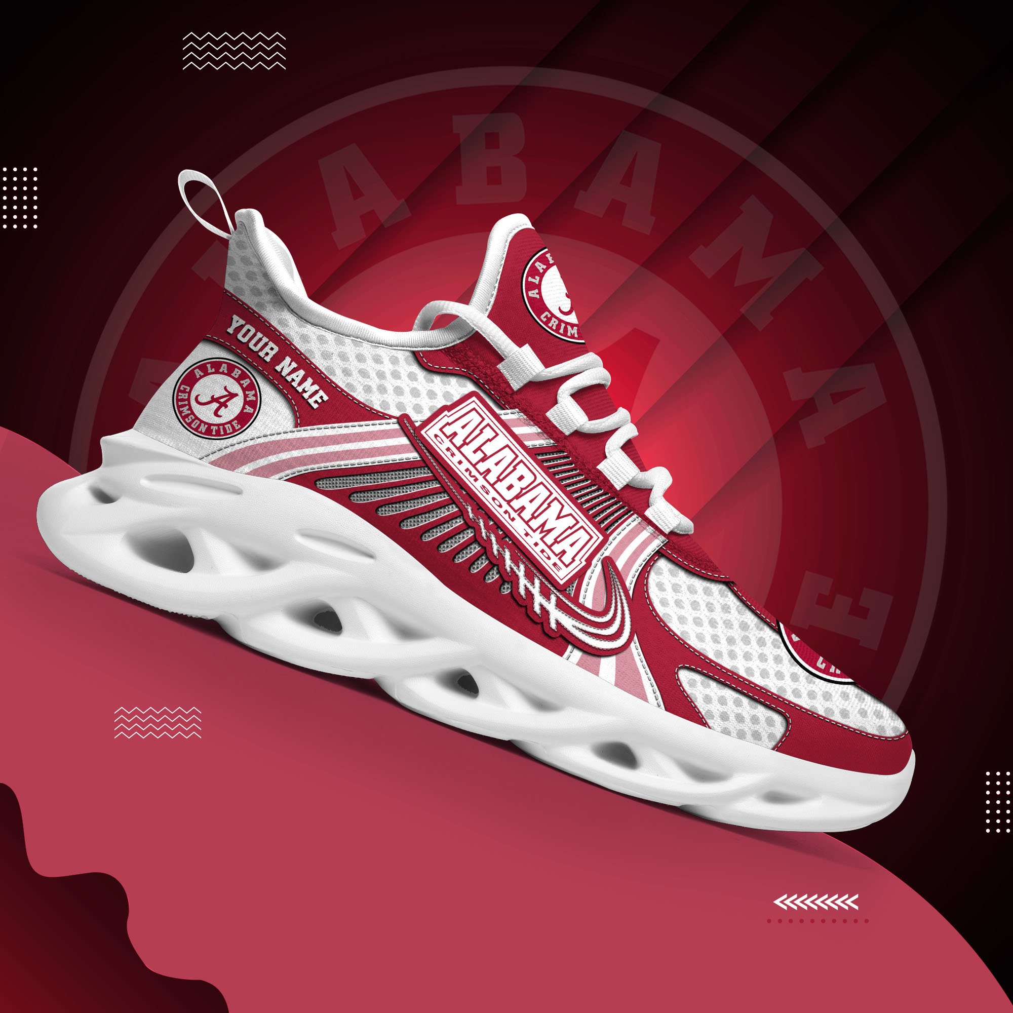 Alabama Crimson Tide Clunky Sneakers Custom Your Name, Sport Sneakers, Sport Gifts For Fan, Gifts For Him