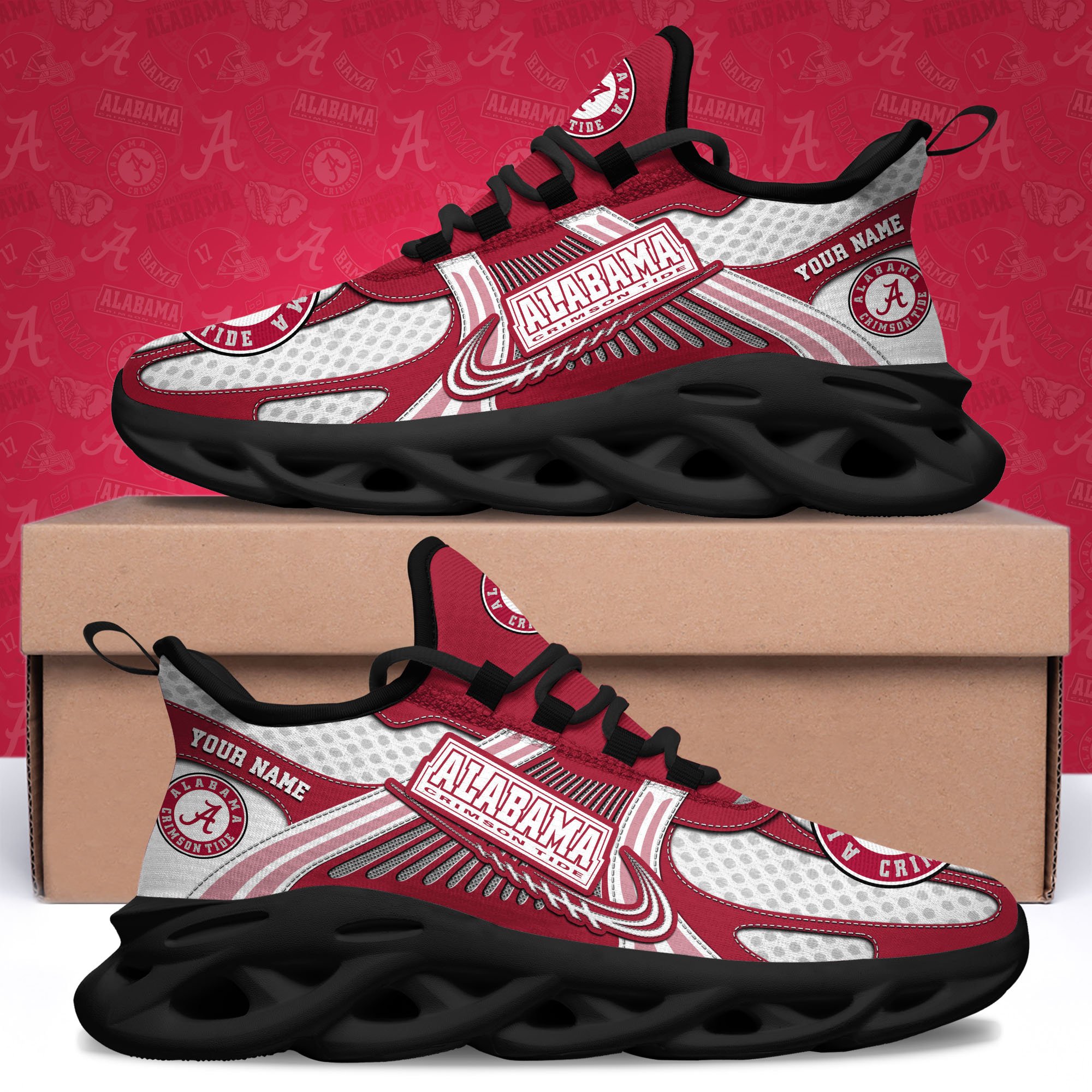 Alabama Crimson Tide Clunky Sneakers Custom Your Name, Sport Sneakers, Sport Gifts For Fan, Gifts For Him