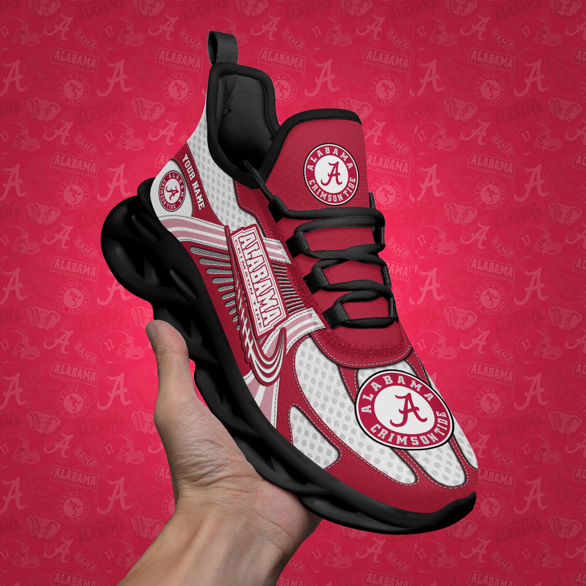 Alabama Crimson Tide Clunky Sneakers Custom Your Name, Sport Sneakers, Sport Gifts For Fan, Gifts For Him