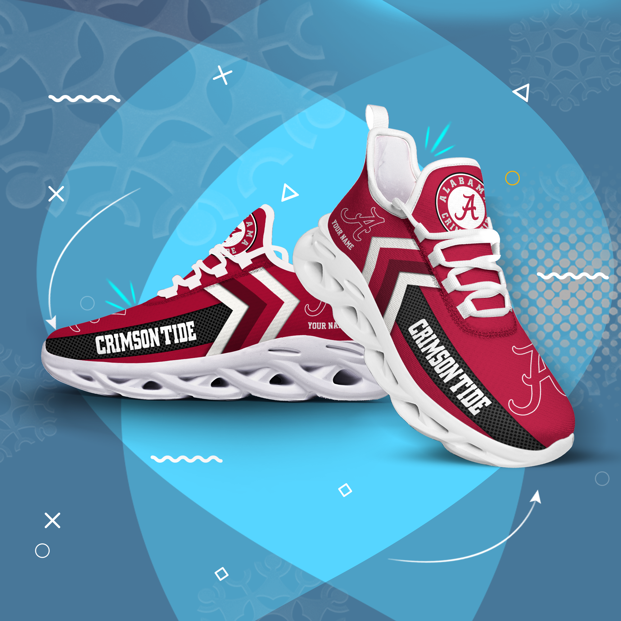 Alabama Crimson Tide Personalized Custom Name Max Soul Shoes DS003