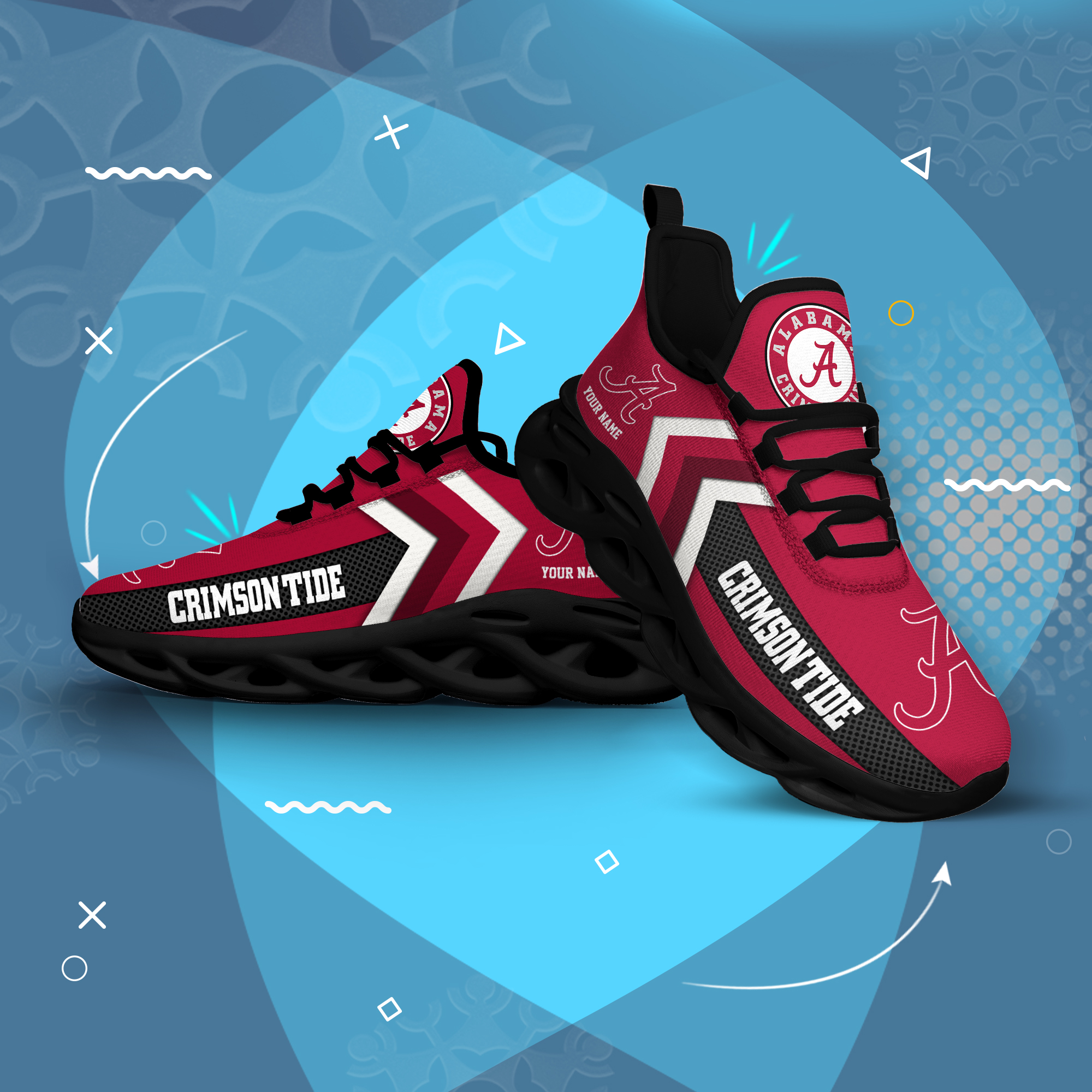 Alabama Crimson Tide Personalized Custom Name Max Soul Shoes DS003