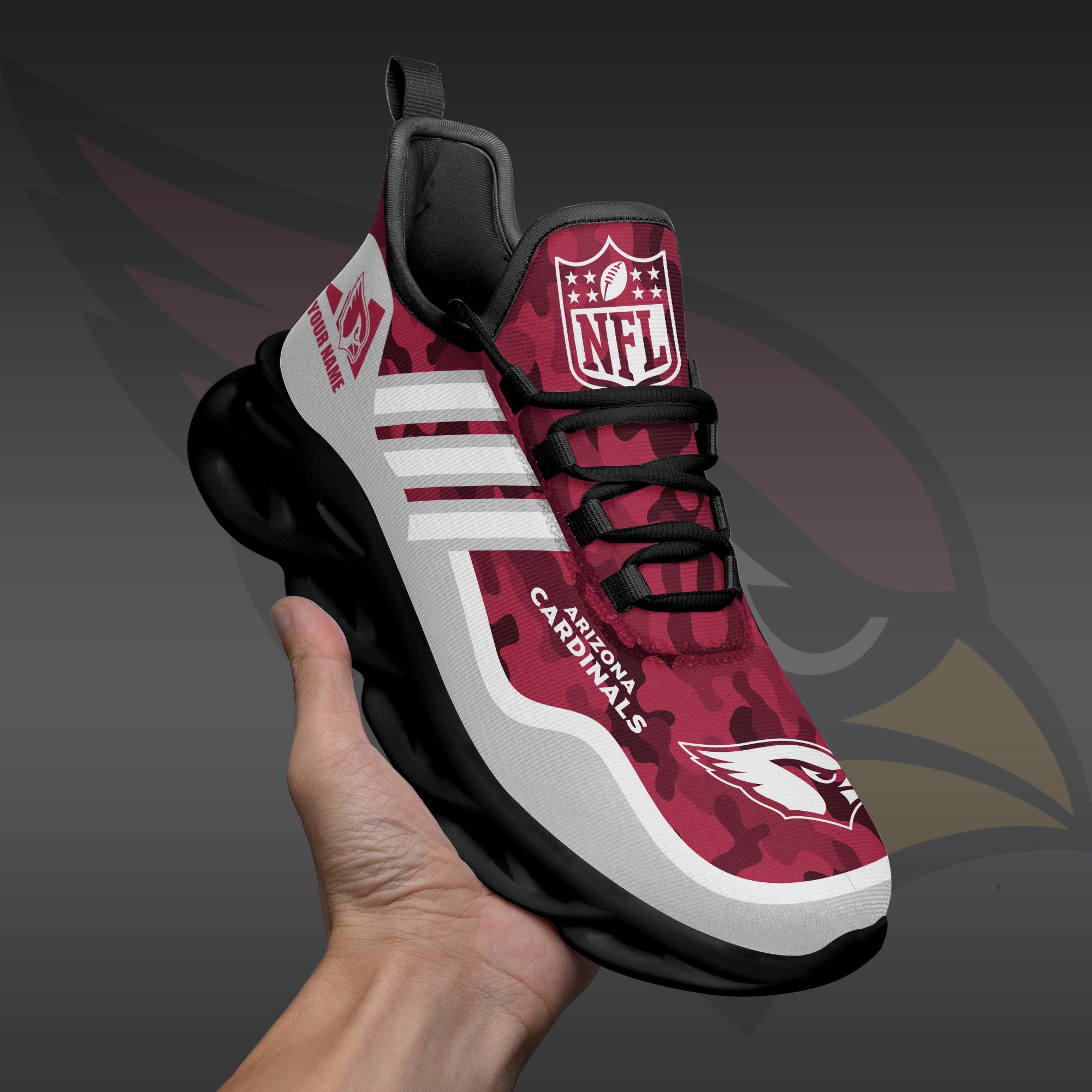 Arizona Cardinals Black Max Soul Shoes 2026 Versions Custom Name 430