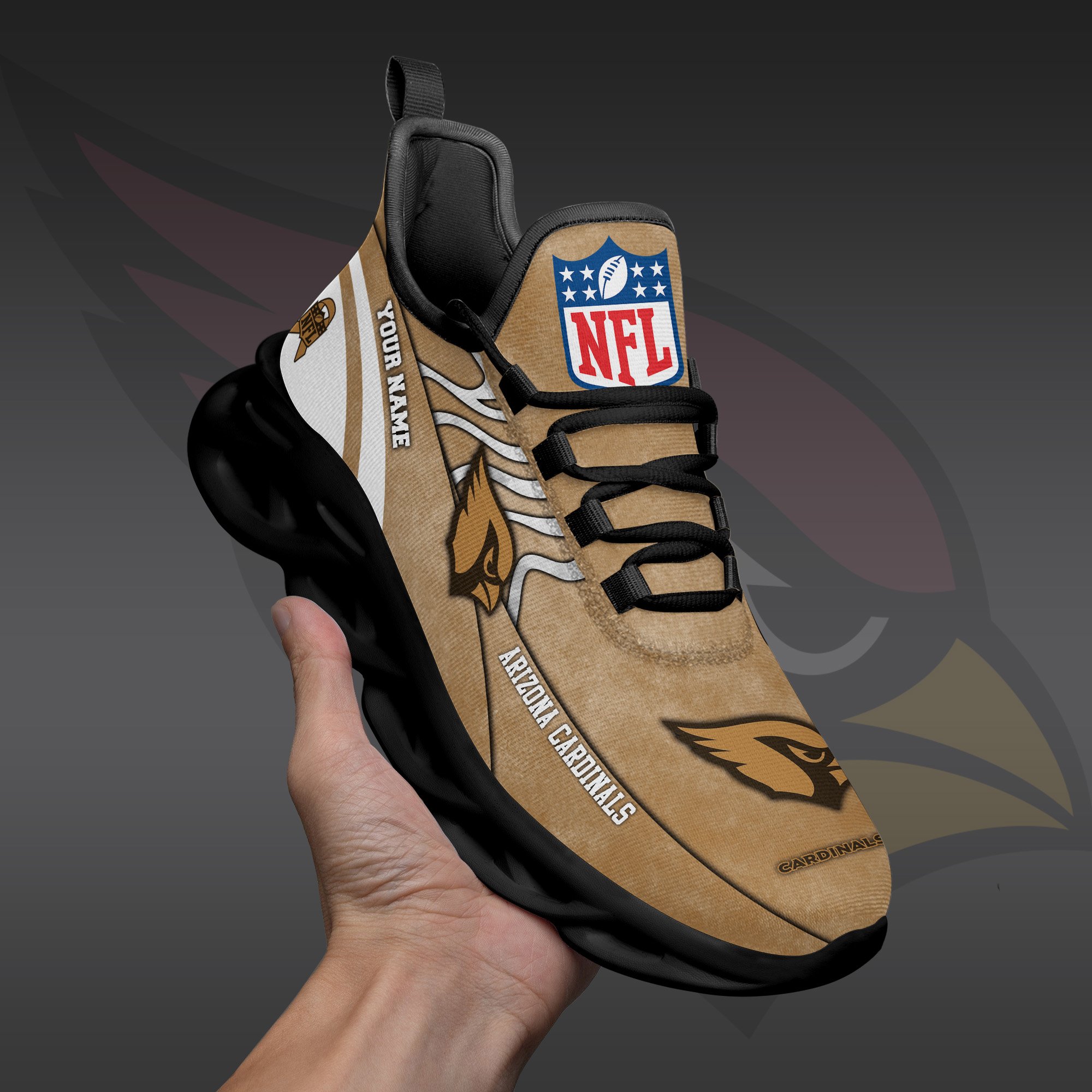 Arizona Cardinals Black Max Soul Shoes 2026 Versions Custom Your Name And Number 264