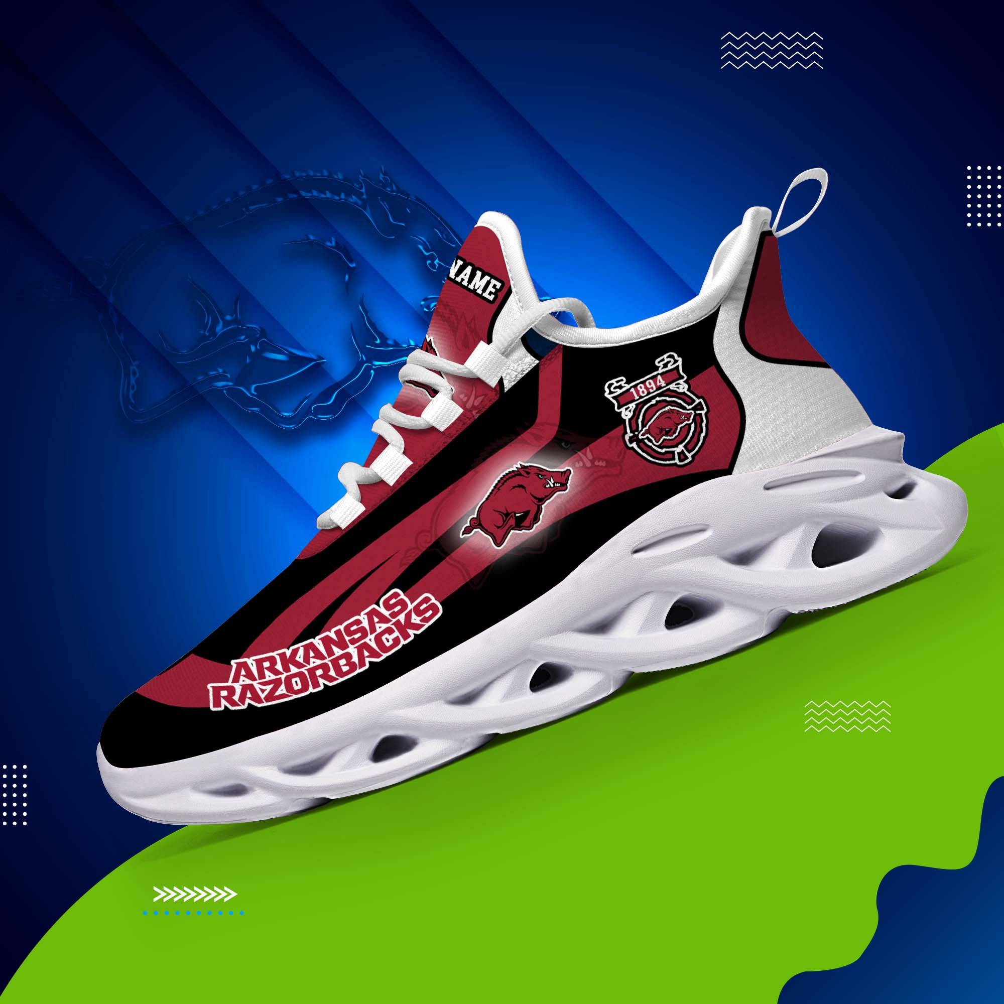 Arkansas Razorbacks White C Sneakers 2026 Version Personalized Your Name 090