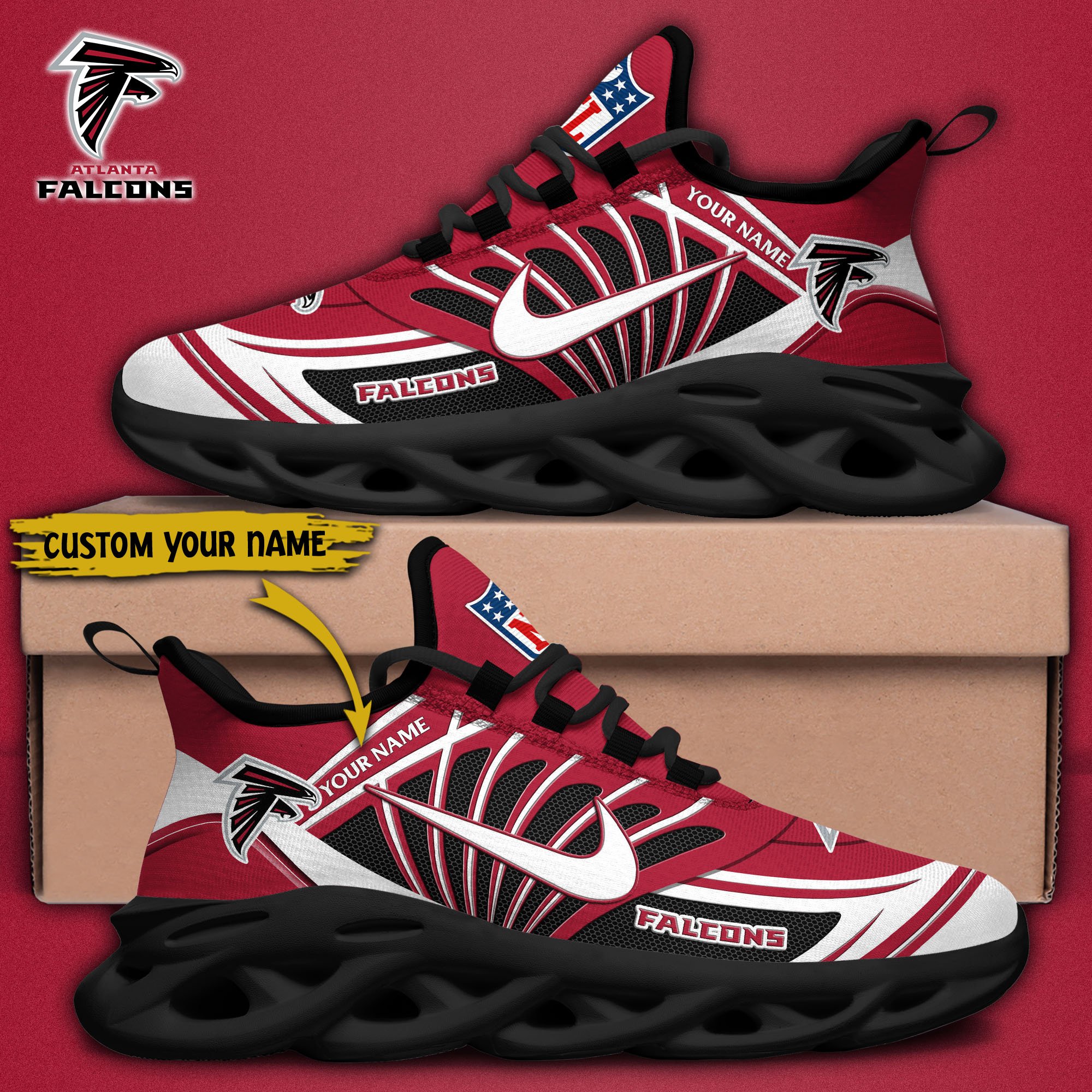 Atlanta Falcons Black Max Soul Shoes 2026 Versions Custom Name 898