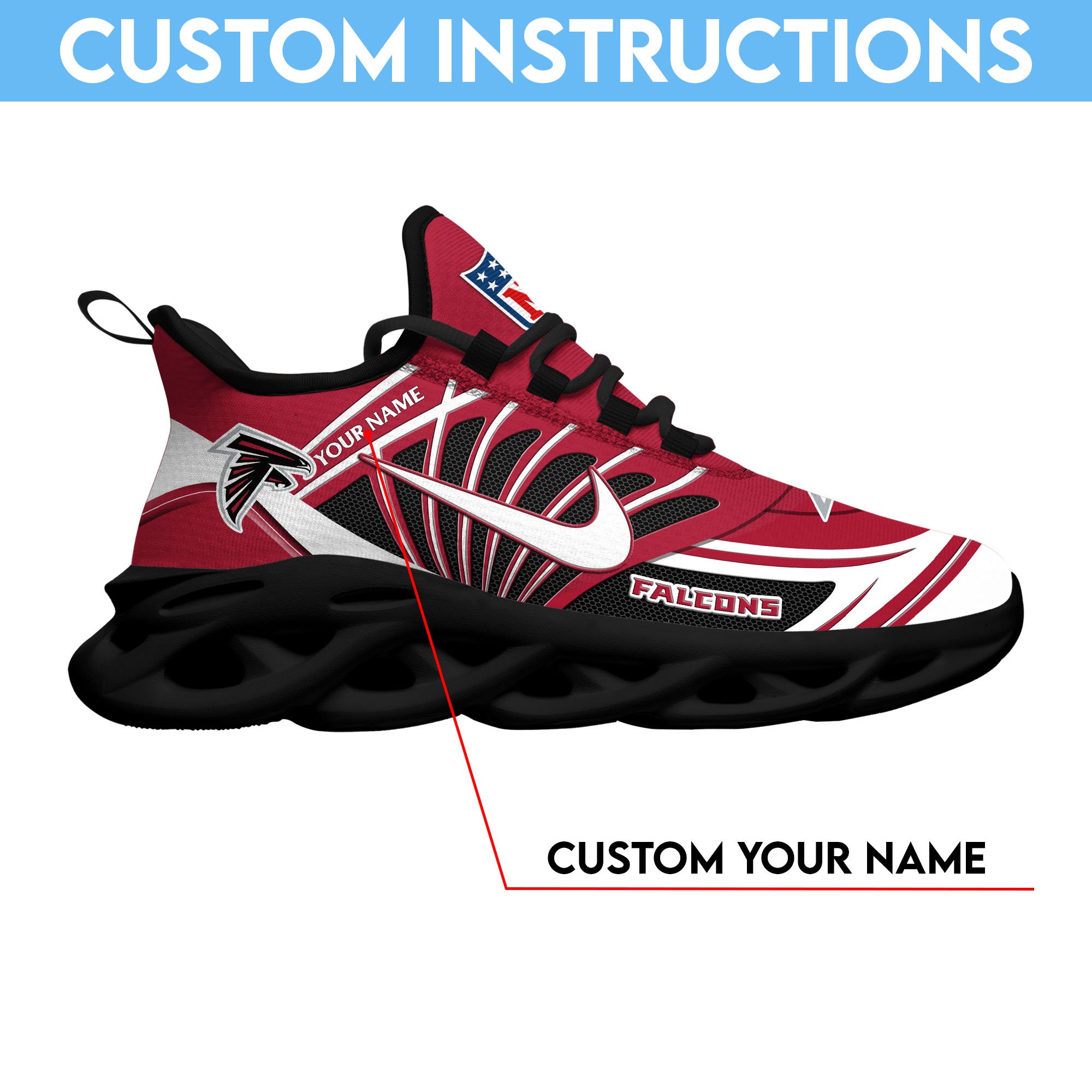 Atlanta Falcons Black Max Soul Shoes 2026 Versions Custom Name 898
