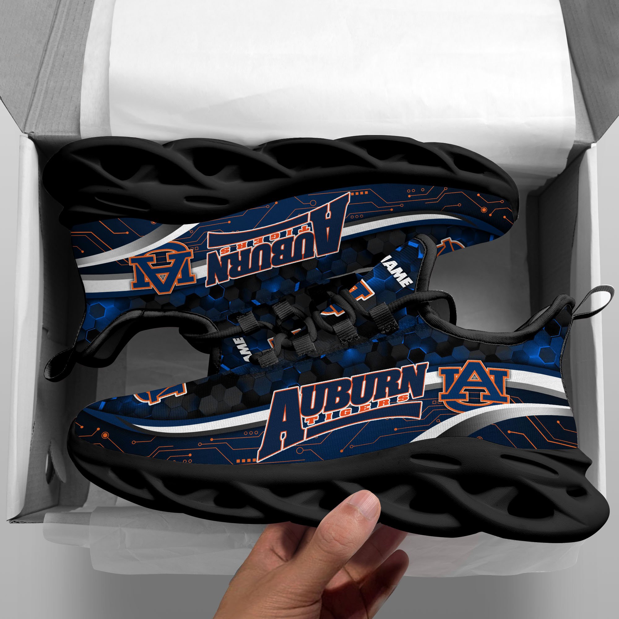 Auburn Tigers Black Clunky Sneakers Custom Name, Max Soul Shoes, Sport Gifts