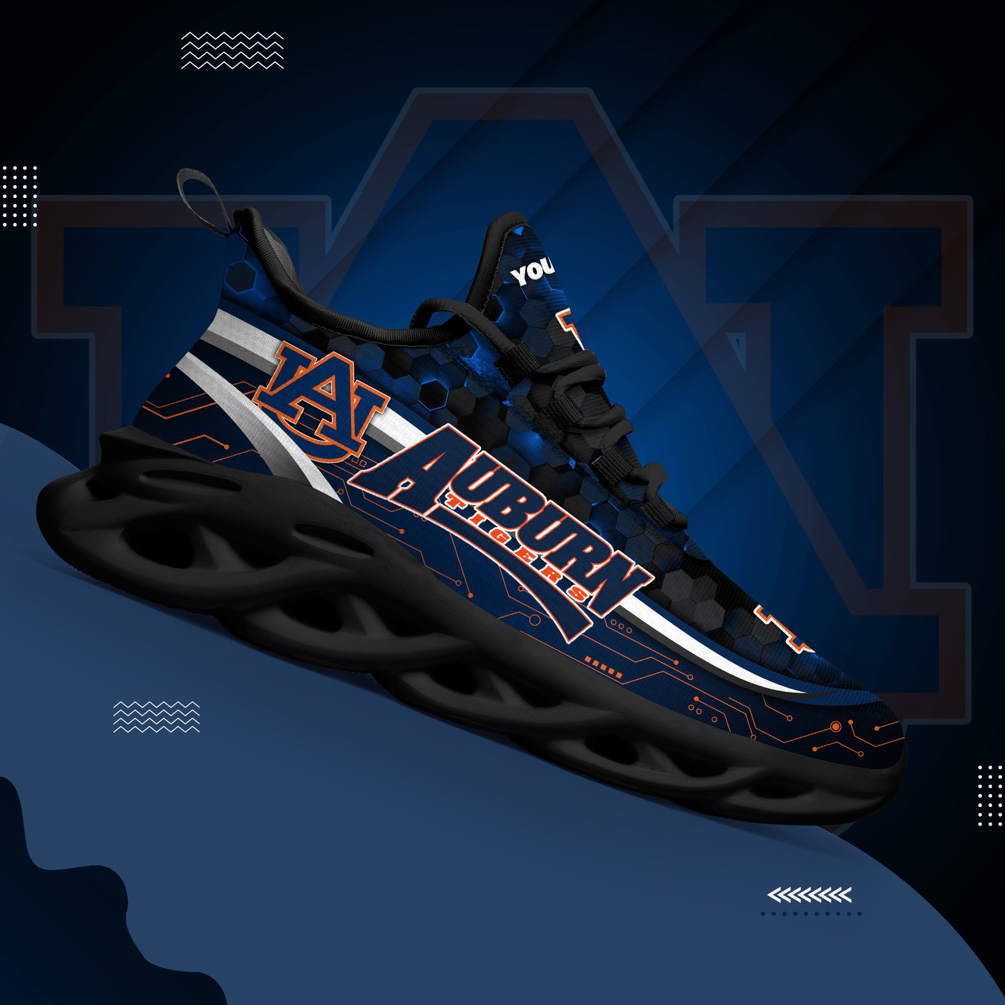 Auburn Tigers Black Clunky Sneakers Custom Name, Max Soul Shoes, Sport Gifts