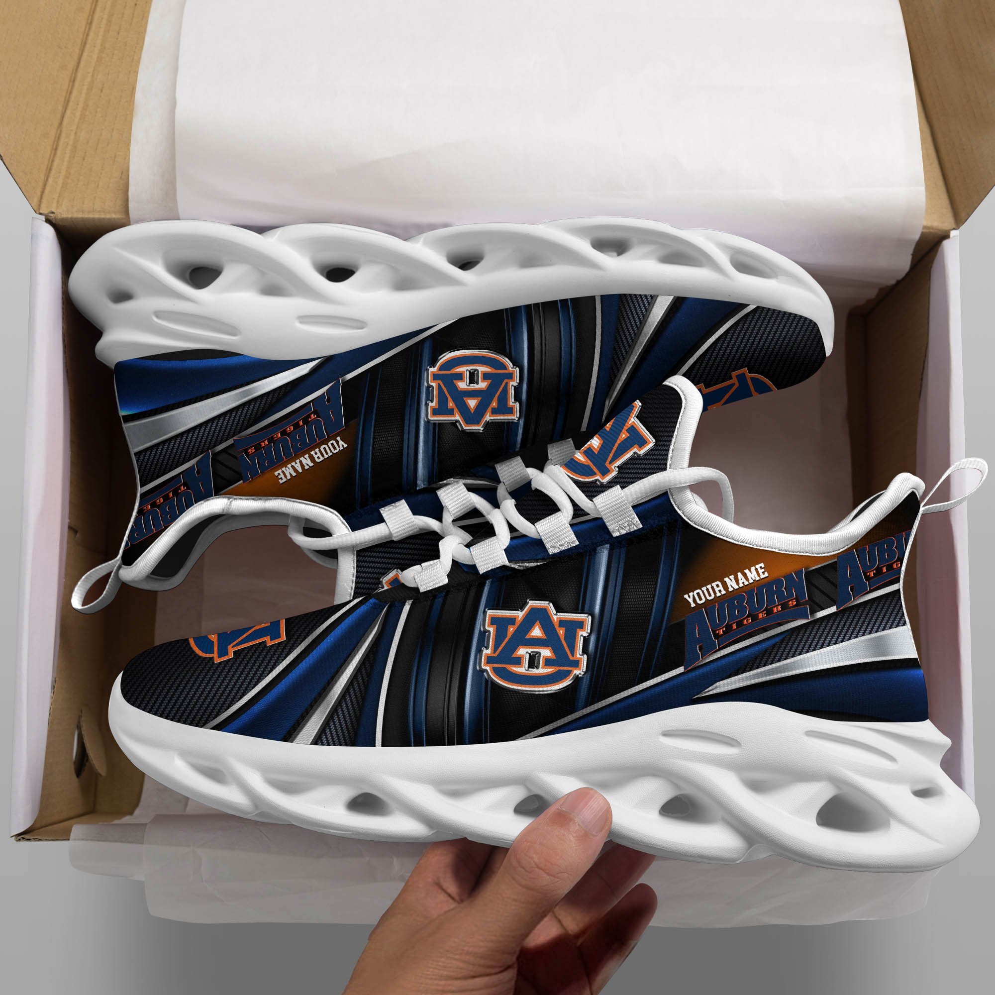 Auburn Tigers White C Sneakers 2026 Version Personalized Your Name, Sport Team Sneakers, Sport Gifts PH892