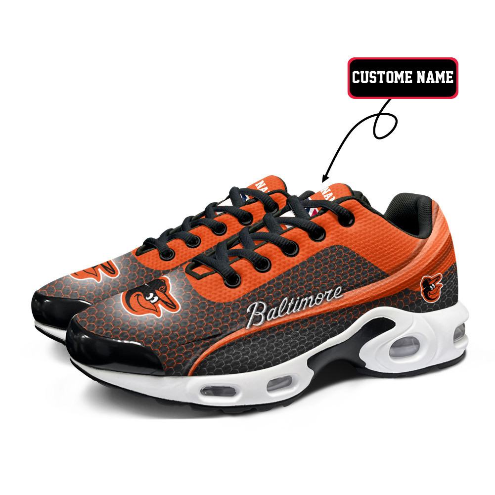 Baltimore Orioles Personalized Name Team Colors Wave Line Beehive Pattern TN Air Max Shoes Air Cushion Sneakers