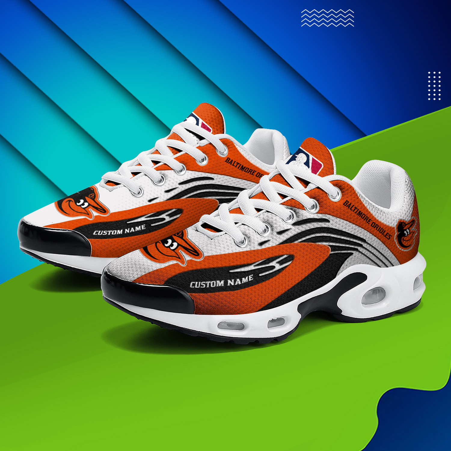 Baltimore Orioles Personalized Name Team Logo Mix Colors Wave Line TN Shoes Air Cushion Sneakers