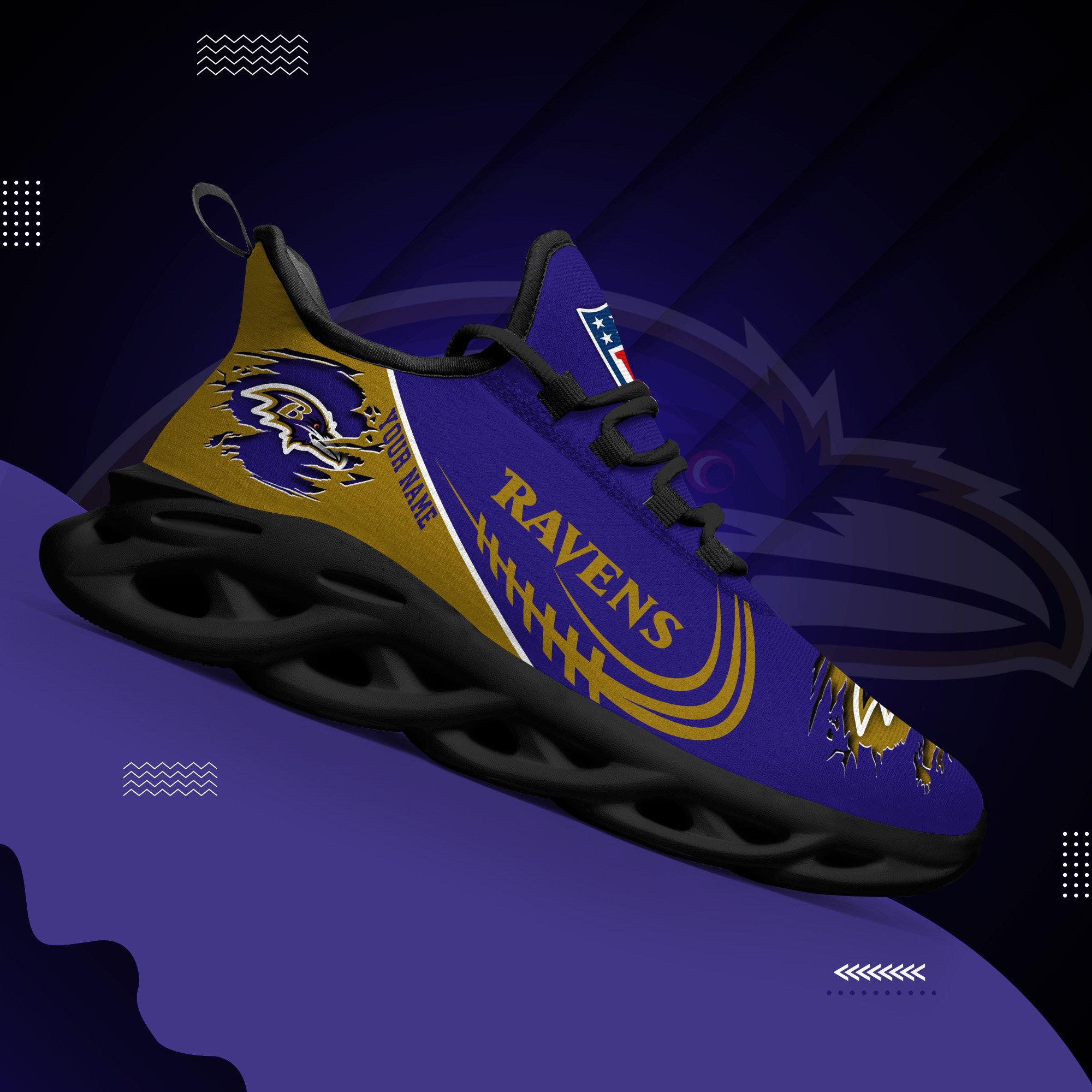Baltimore Ravens Black Max Soul Shoes 2026 Versions Custom Name 003
