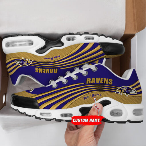 Baltimore Ravens Personalized Name Team Colors Wave Lines TN Shoes Air Cushion Sneakers