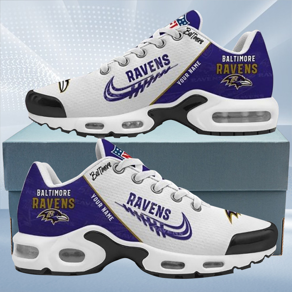 Baltimore Ravens Personalized Name Team Mix Colors Wing Logo TN Air Max Shoes Air Cushion Sneakers