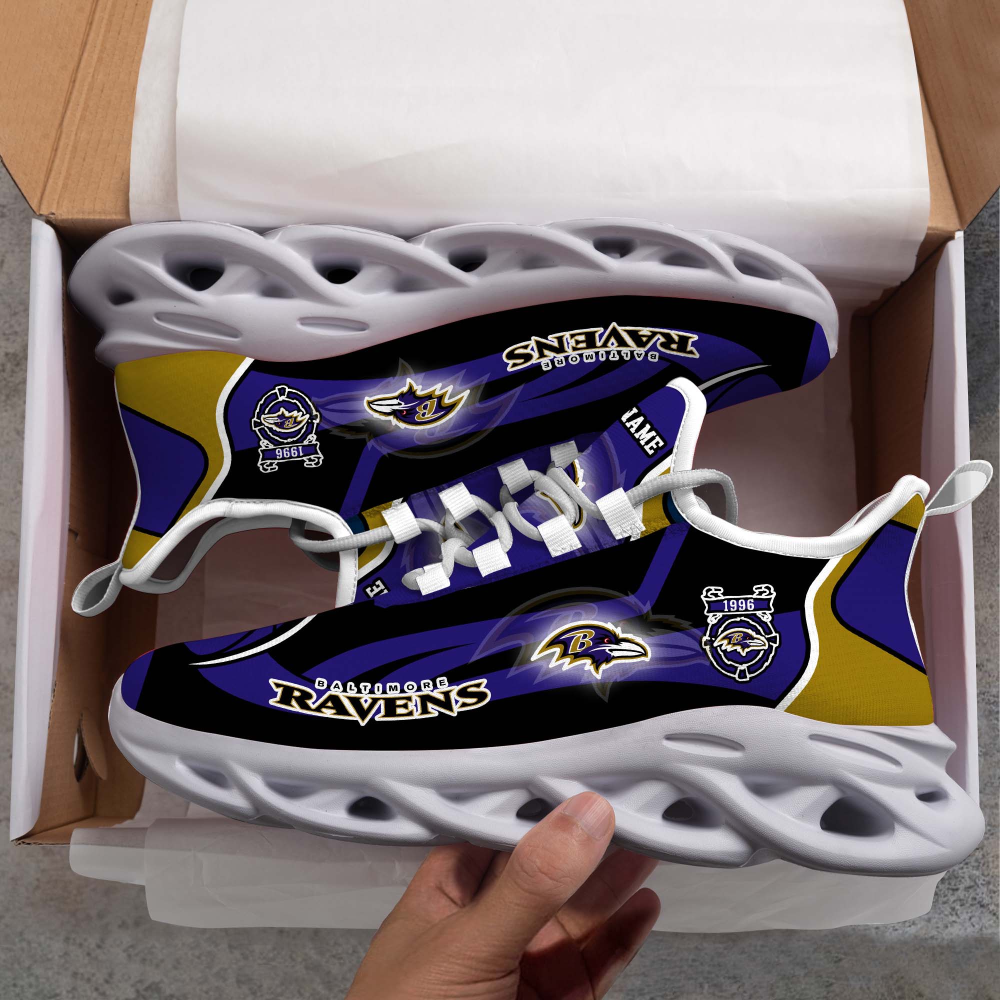 Baltimore Ravens White C Sneakers 2026 Version Personalized Your Name 090