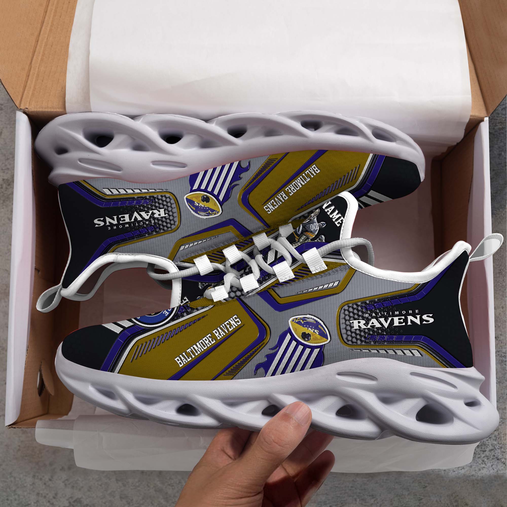 Baltimore Ravens White C Sneakers 2026 Version Personalized Your Name, Sport Sneakers , Sport Gifts PH605