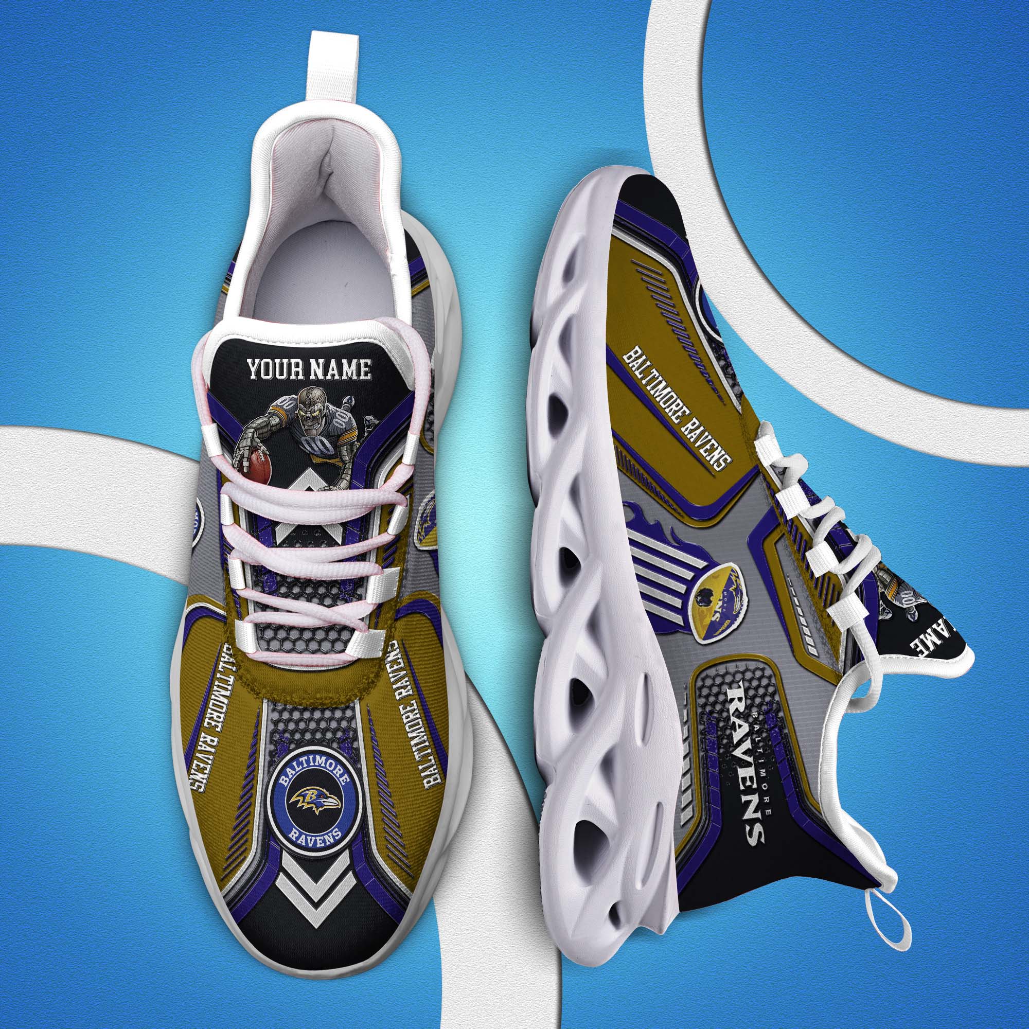 Baltimore Ravens White C Sneakers 2026 Version Personalized Your Name, Sport Sneakers , Sport Gifts PH605