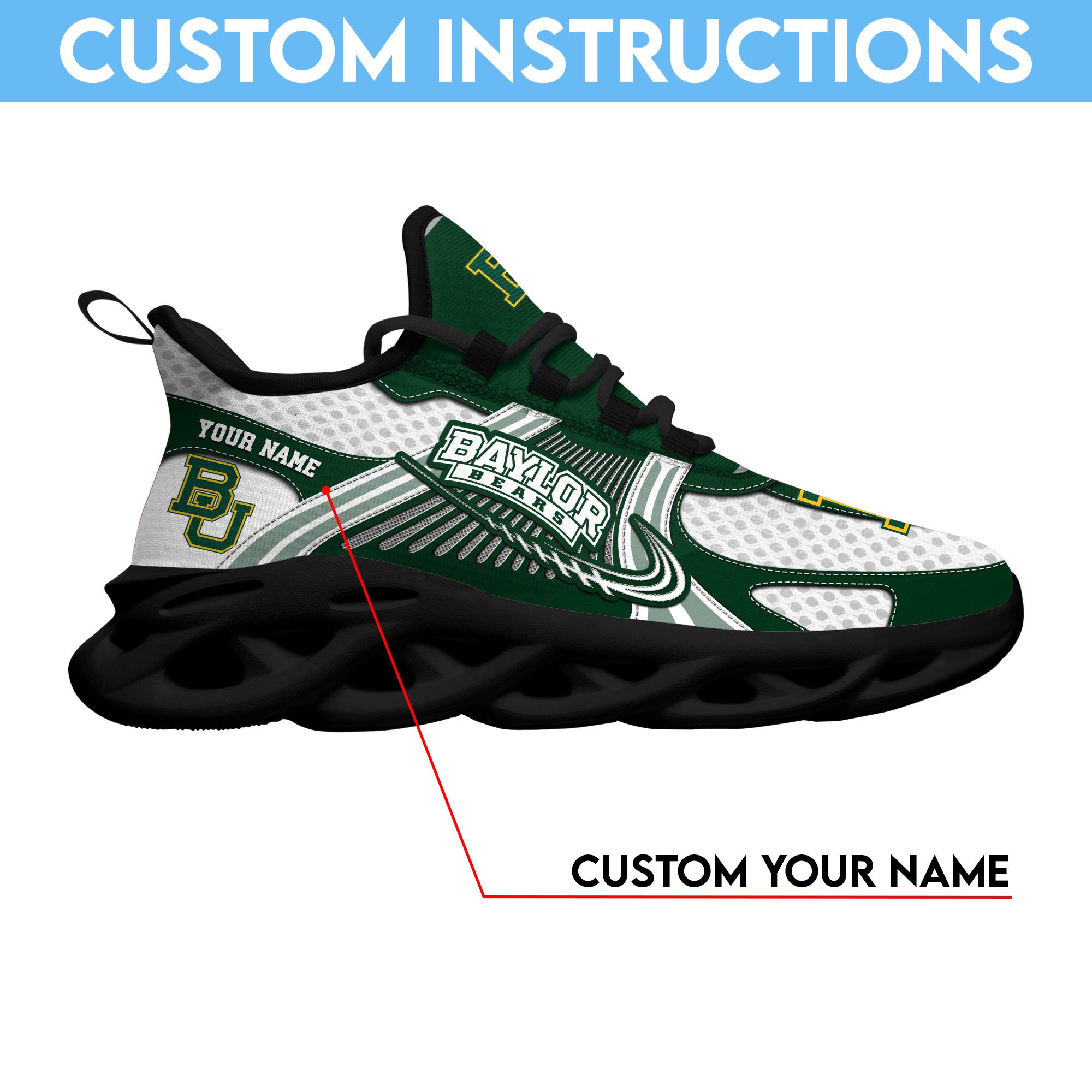 Baylor Bears Clunky Sneakers Custom Your Name, Sport Sneakers, Sport Gifts For Fan, Gifts For Him