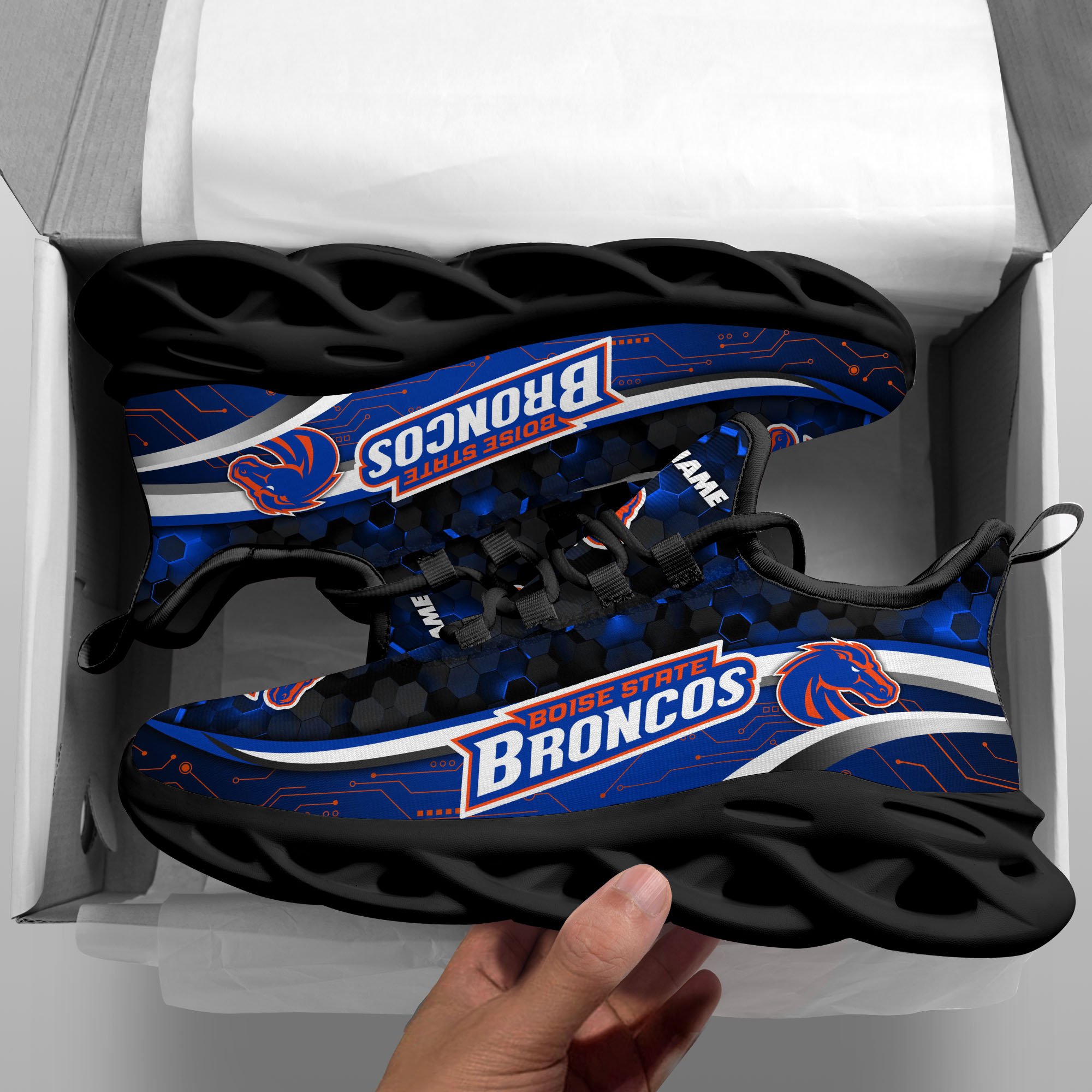 Boise State Broncos Black Clunky Sneakers Custom Name, Max Soul Shoes, Sport Gifts
