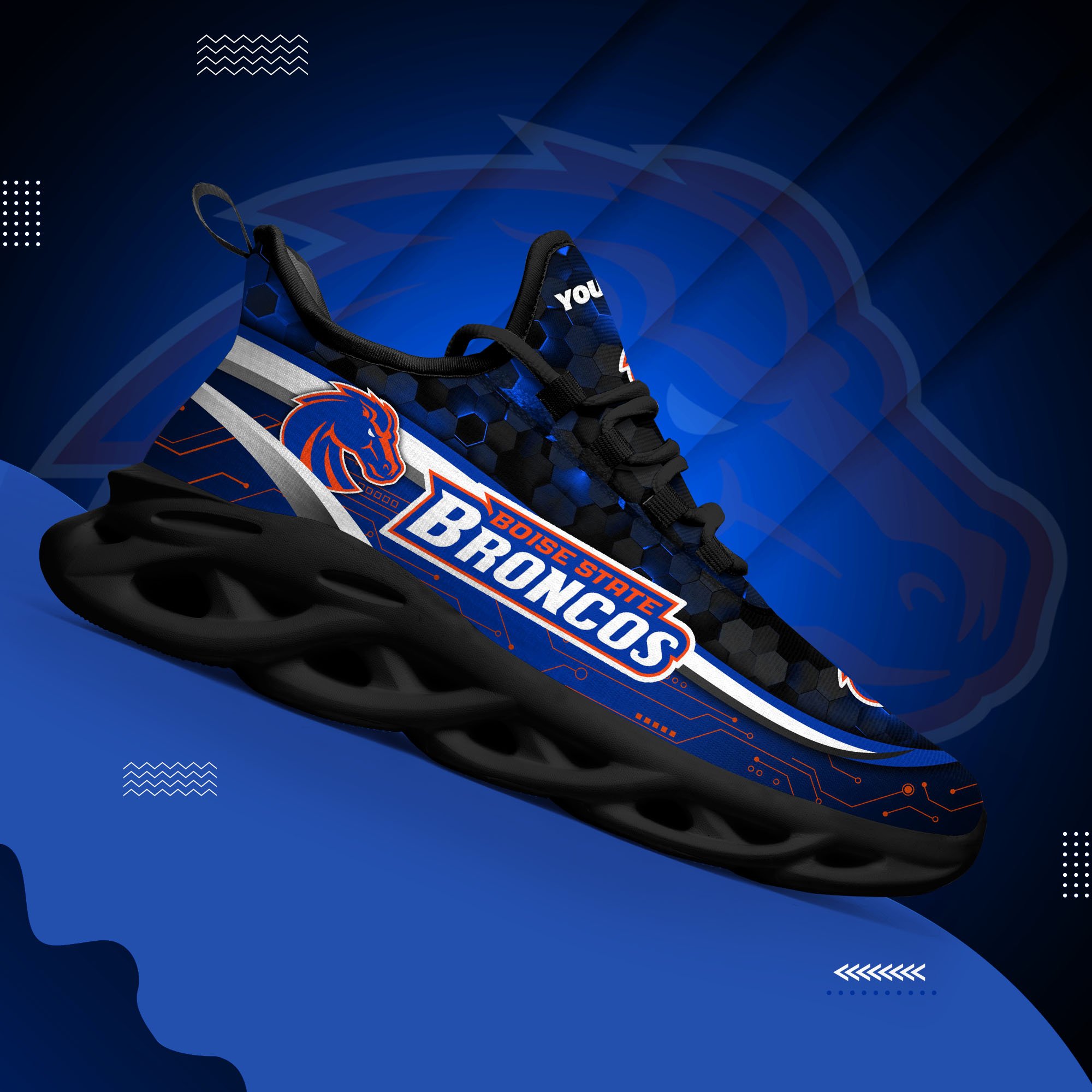 Boise State Broncos Black Clunky Sneakers Custom Name, Max Soul Shoes, Sport Gifts