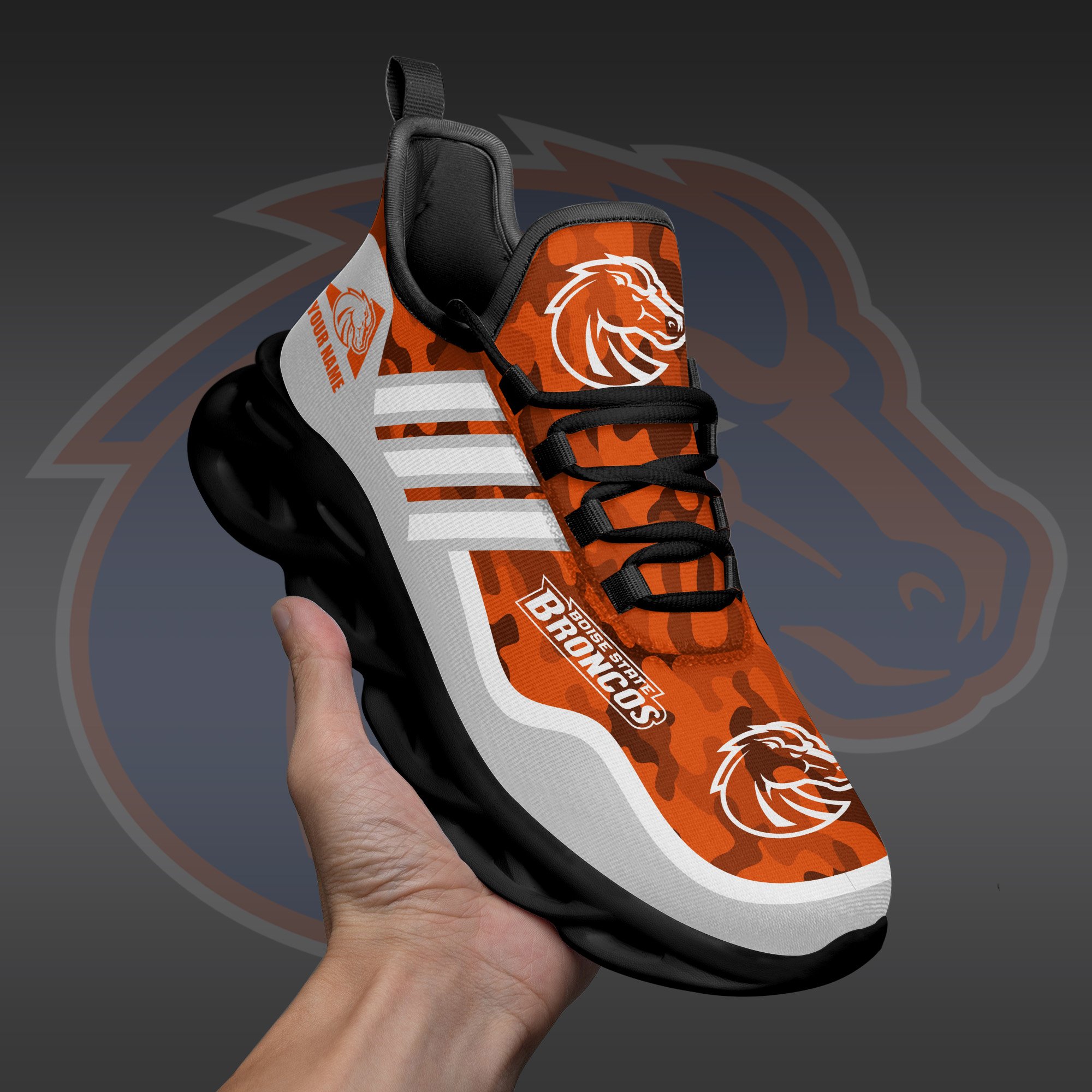 Boise State Broncos Black Max Soul Shoes 2026 Versions Custom Name 466