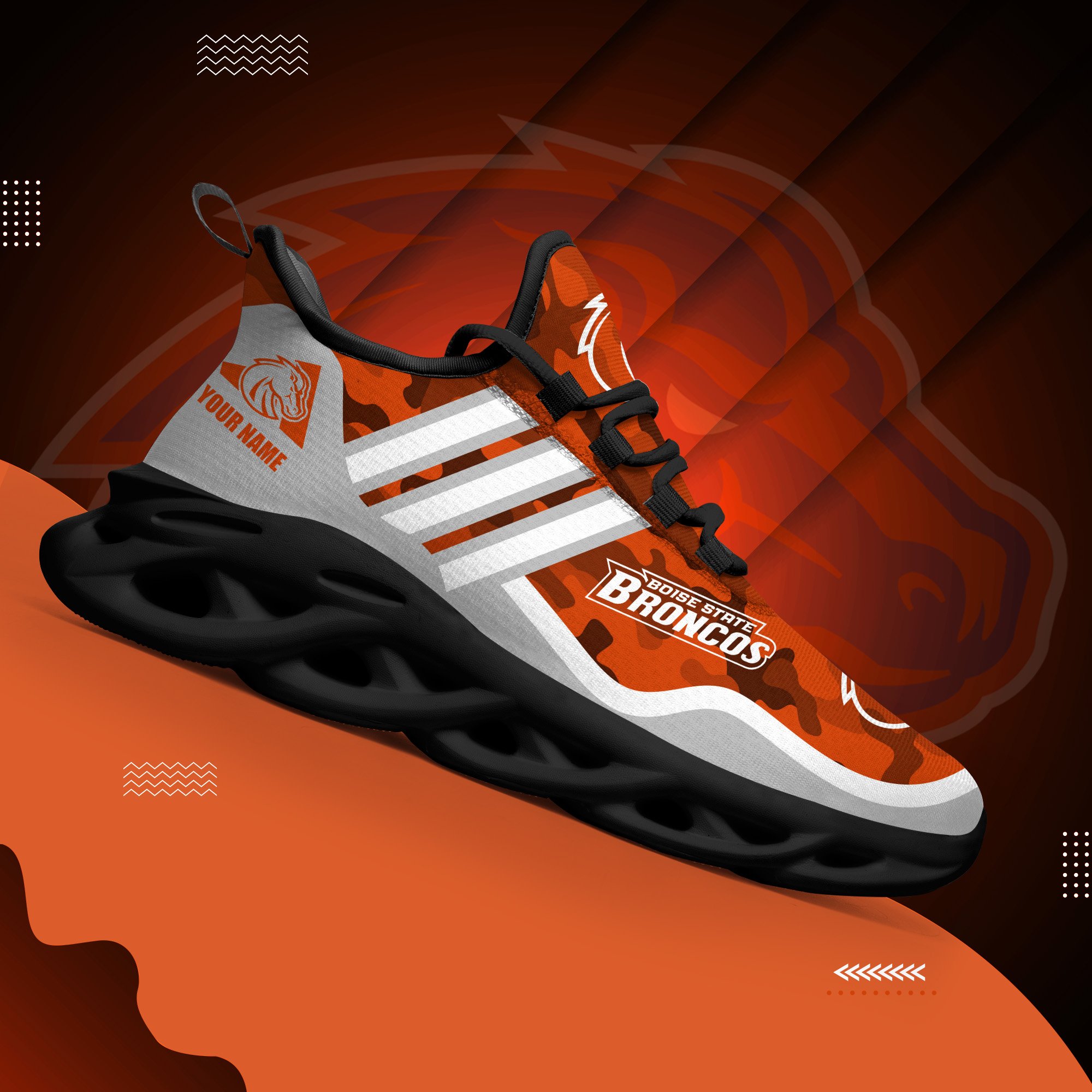 Boise State Broncos Black Max Soul Shoes 2026 Versions Custom Name 466