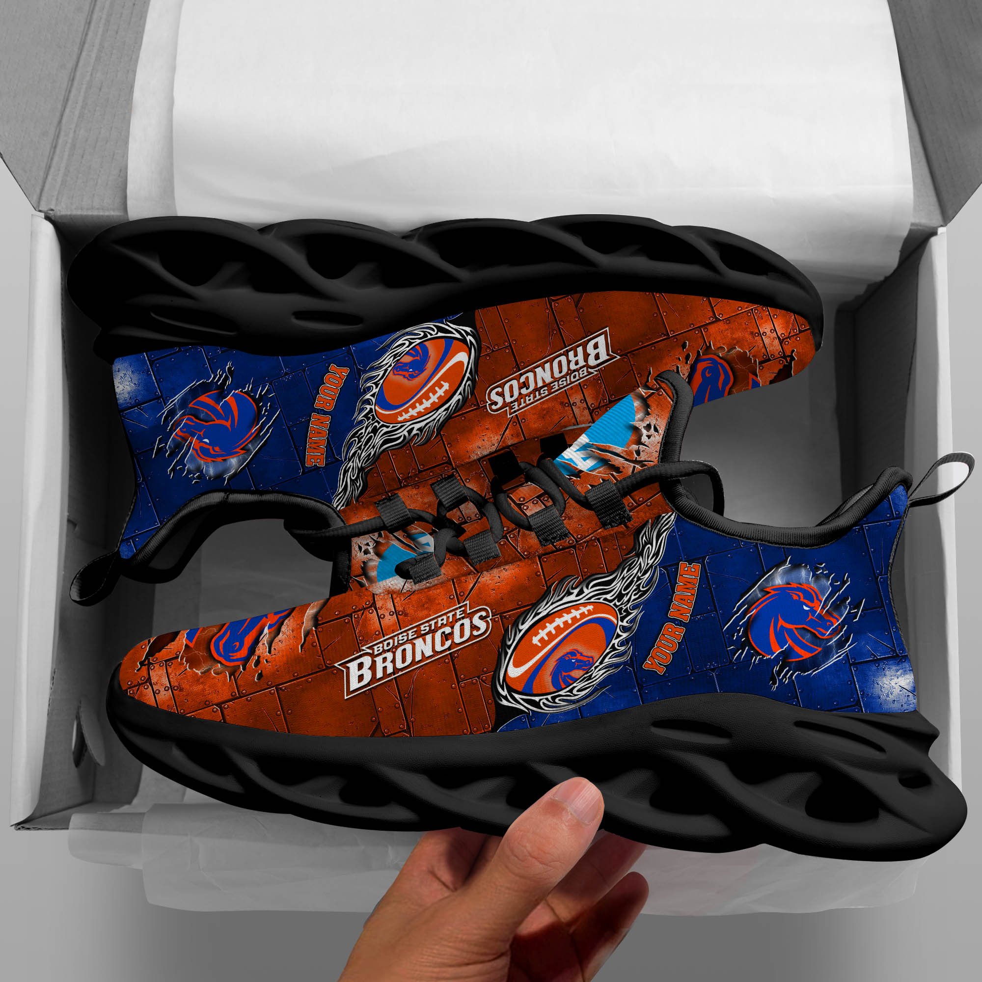 Boise State Broncos Black Max Soul Shoes 2026 Versions, White Max Soul Shoes Custom Your Name PH879