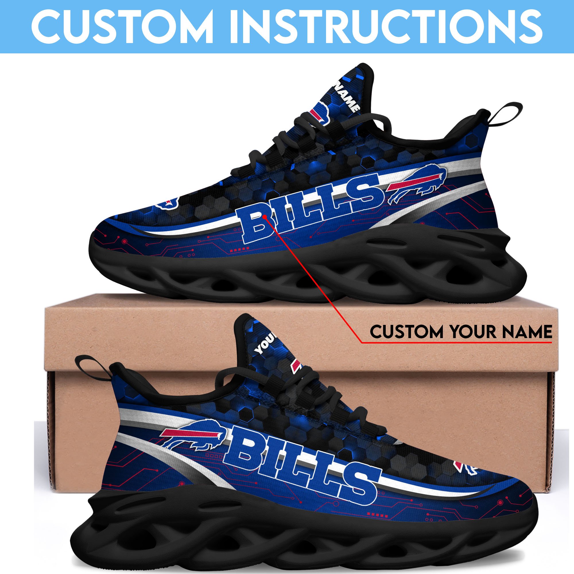 Buffalo Bills Black Clunky Sneakers Custom Name, Max Soul Shoes, Sport Gifts