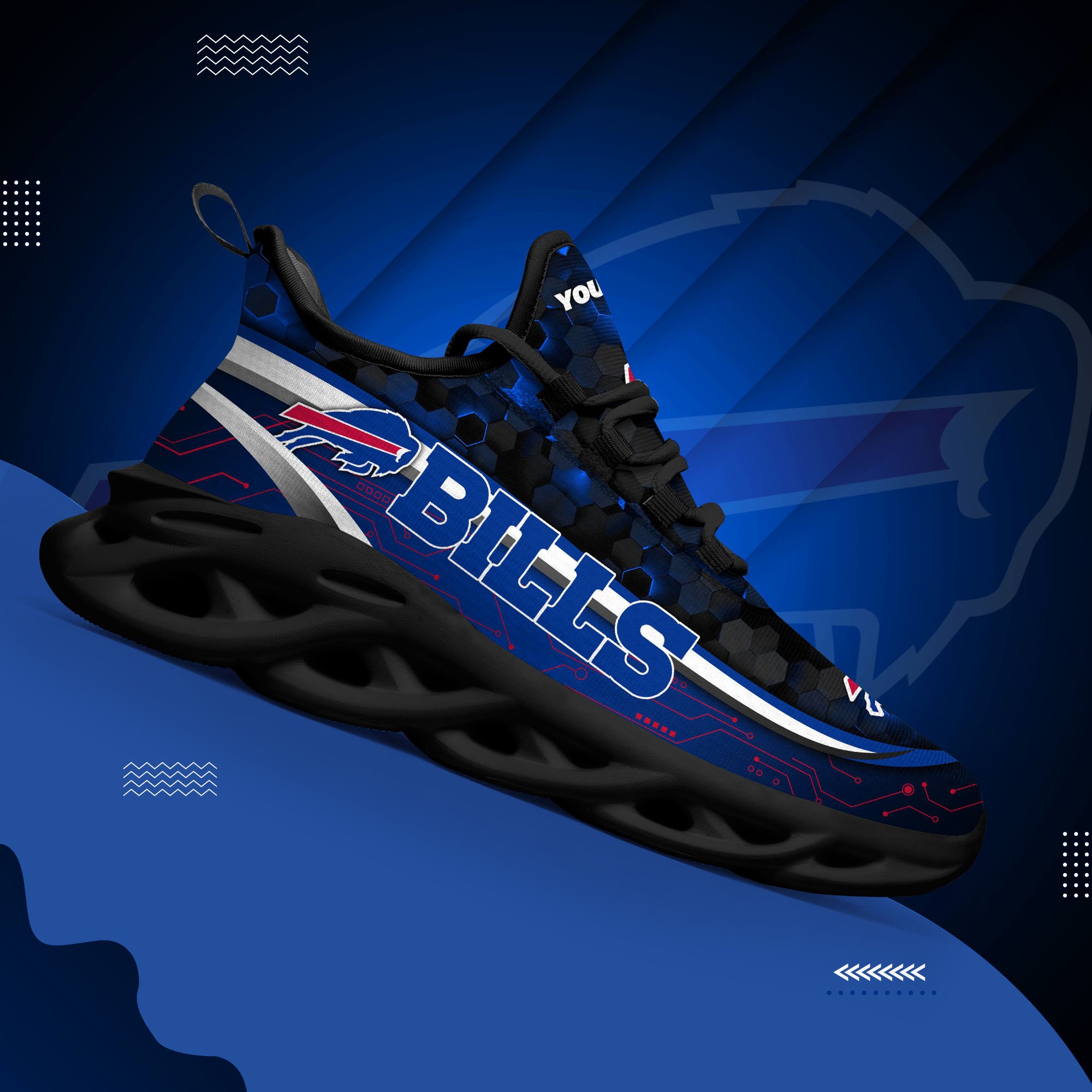 Buffalo Bills Black Clunky Sneakers Custom Name, Max Soul Shoes, Sport Gifts