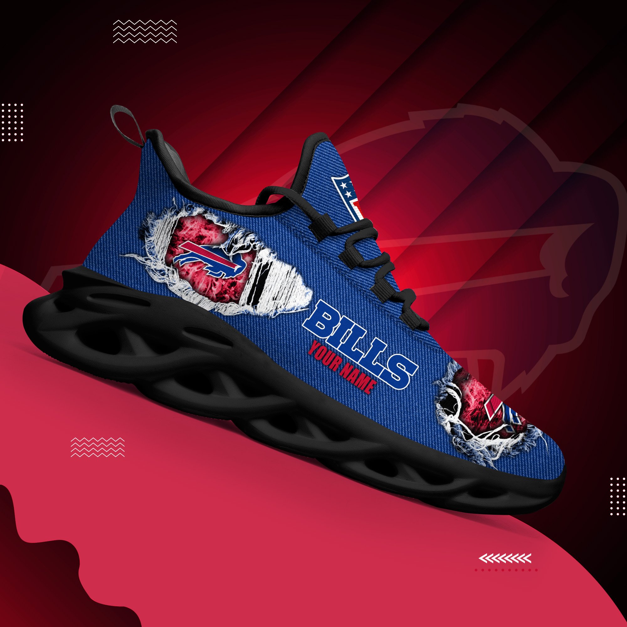 Buffalo Bills Black Max Soul Shoes 2026 Versions Custom Name 554