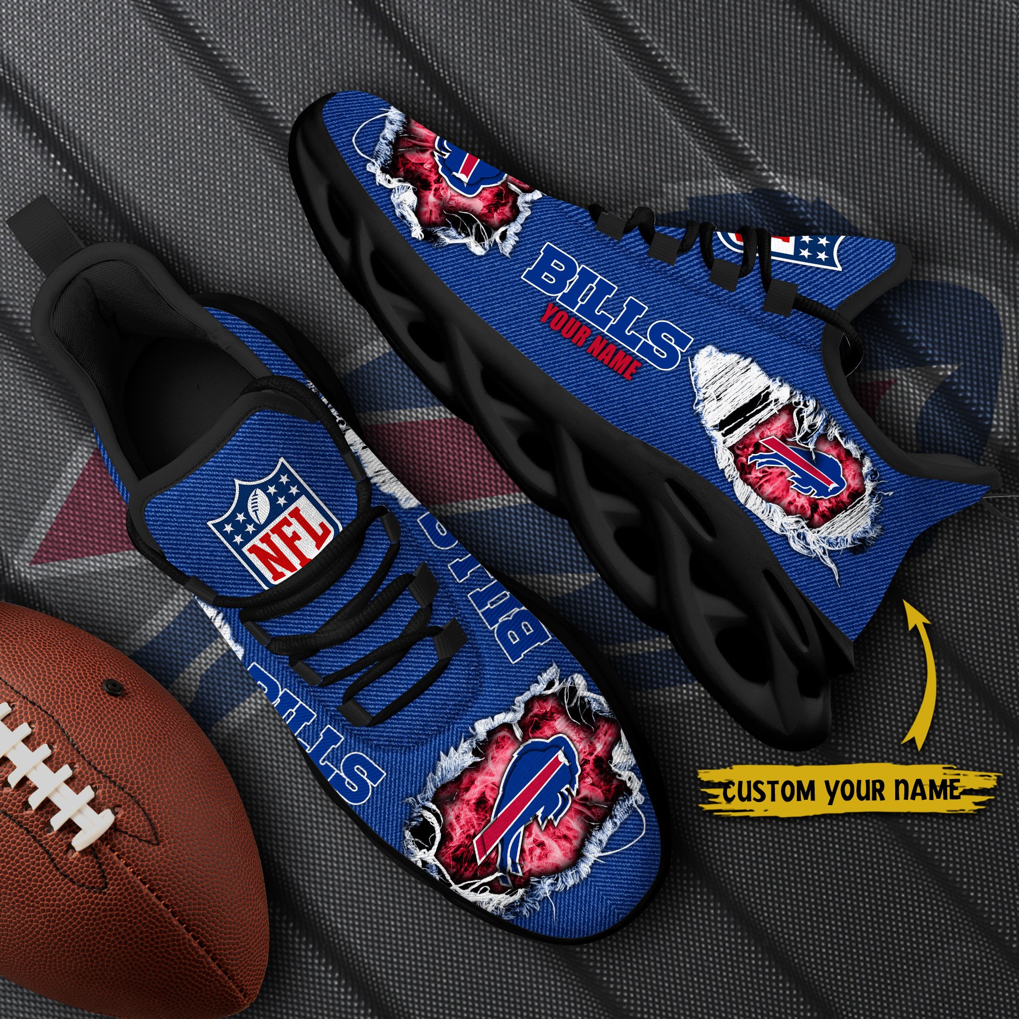 Buffalo Bills Black Max Soul Shoes 2026 Versions Custom Name 554
