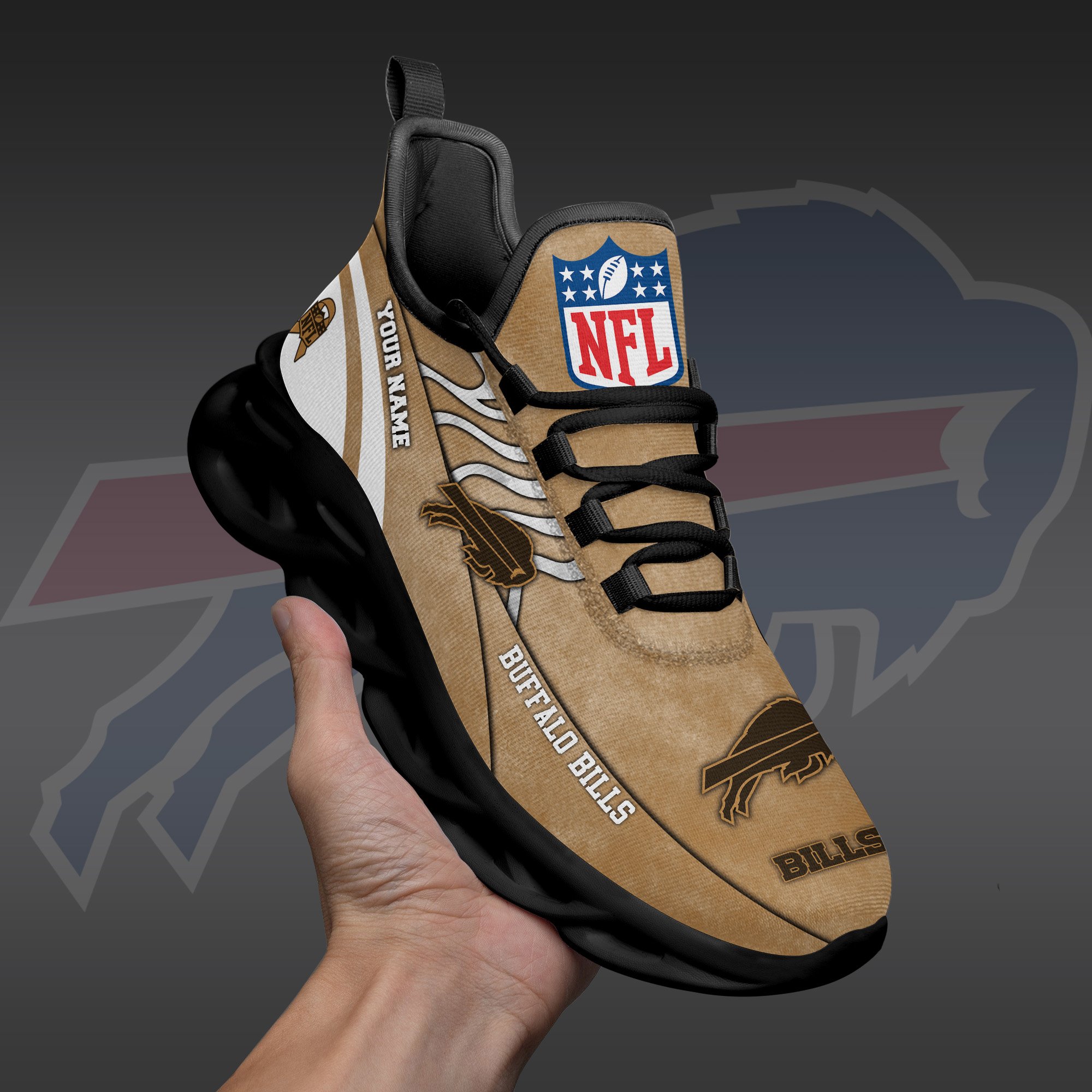 Buffalo Bills Black Max Soul Shoes 2026 Versions Custom Your Name And Number 264