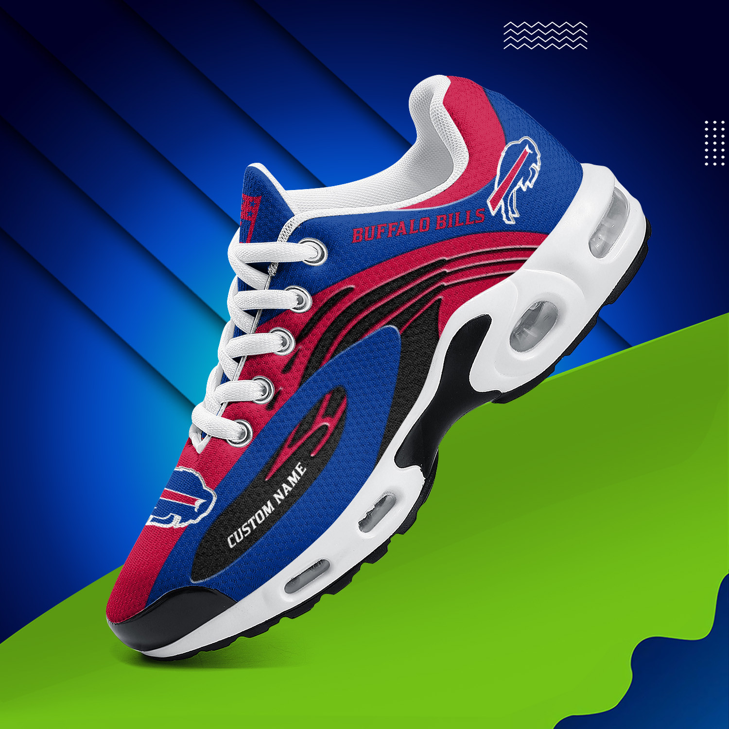 Buffalo Bills Personalized Name Team Logo Mix Colors Wave Line TN Air Max Shoes Air Cushion Sneakers