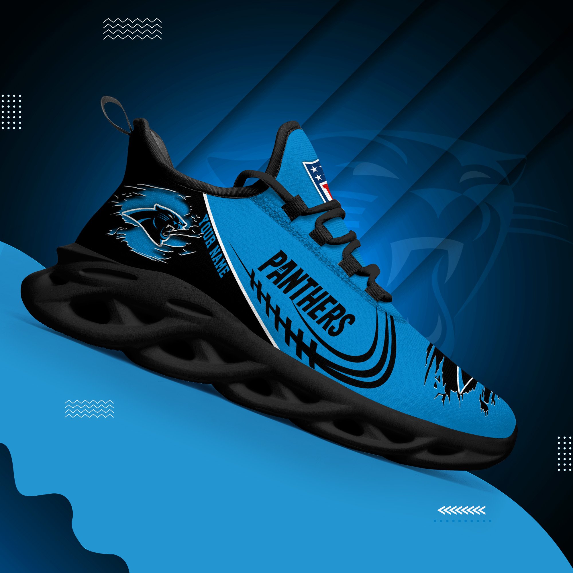 Carolina Panthers Black Max Soul Shoes 2026 Versions Custom Name 003