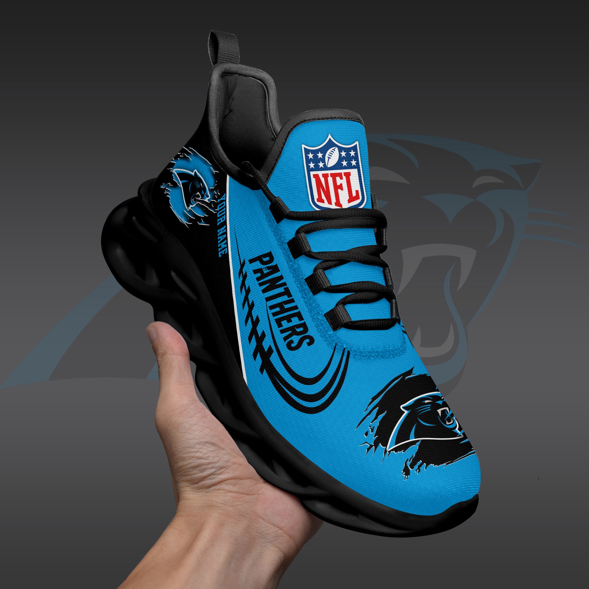 Carolina Panthers Black Max Soul Shoes 2026 Versions Custom Name 003
