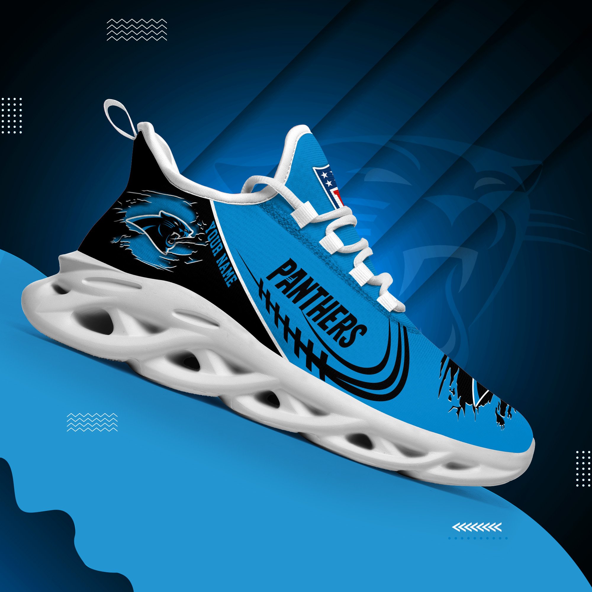Carolina Panthers Black Max Soul Shoes 2026 Versions Custom Name 003