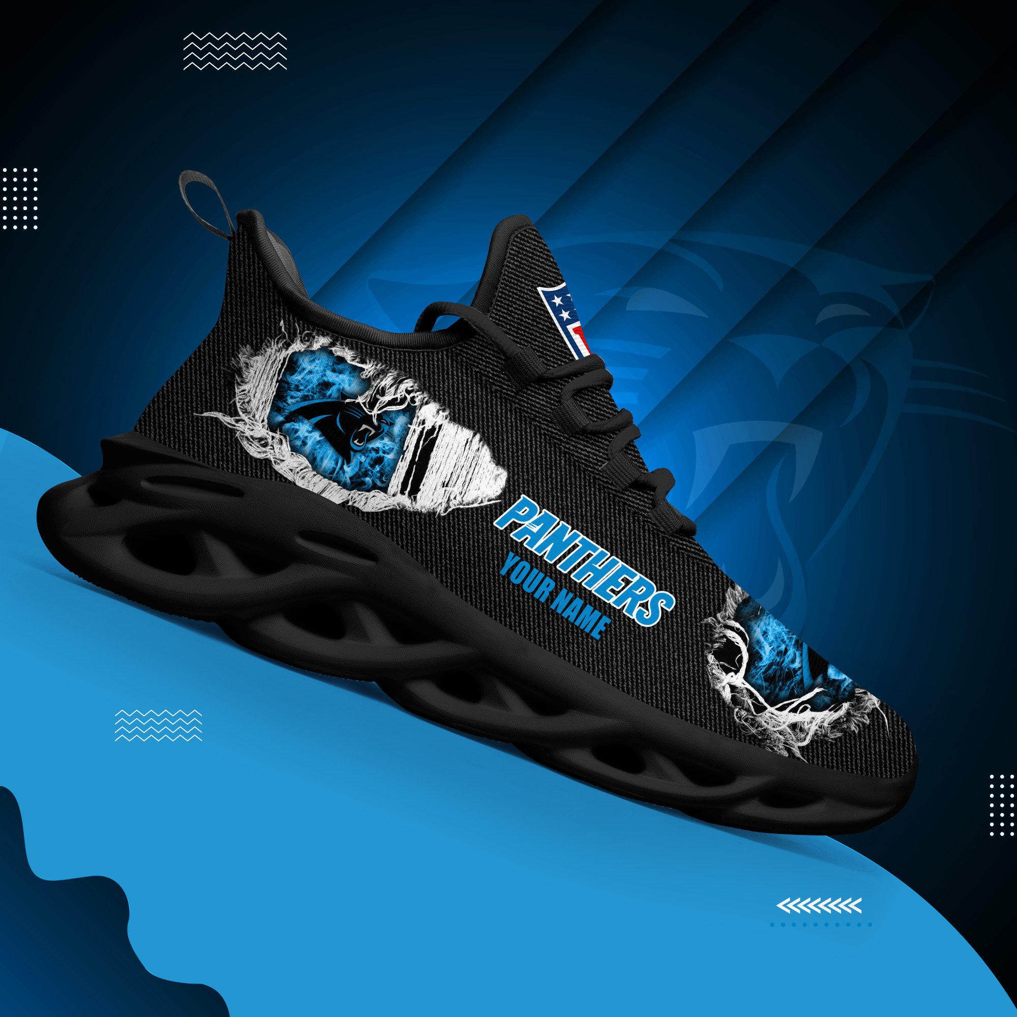 Carolina Panthers Black Max Soul Shoes 2026 Versions Custom Name 554