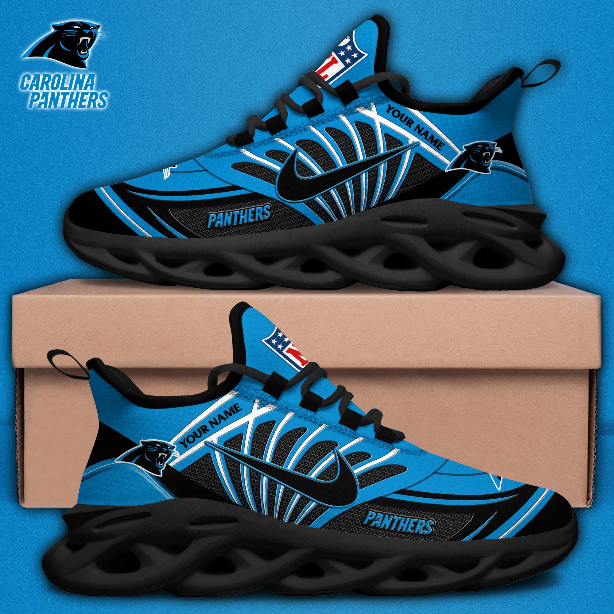Carolina Panthers Black Max Soul Shoes 2026 Versions Custom Name 898