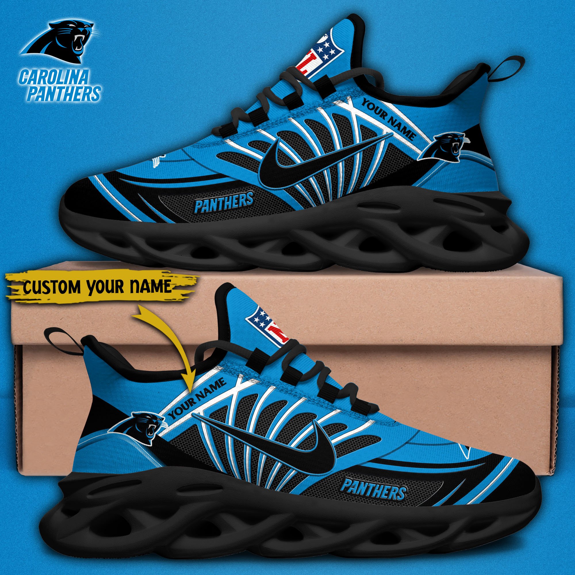 Carolina Panthers Black Max Soul Shoes 2026 Versions Custom Name 898