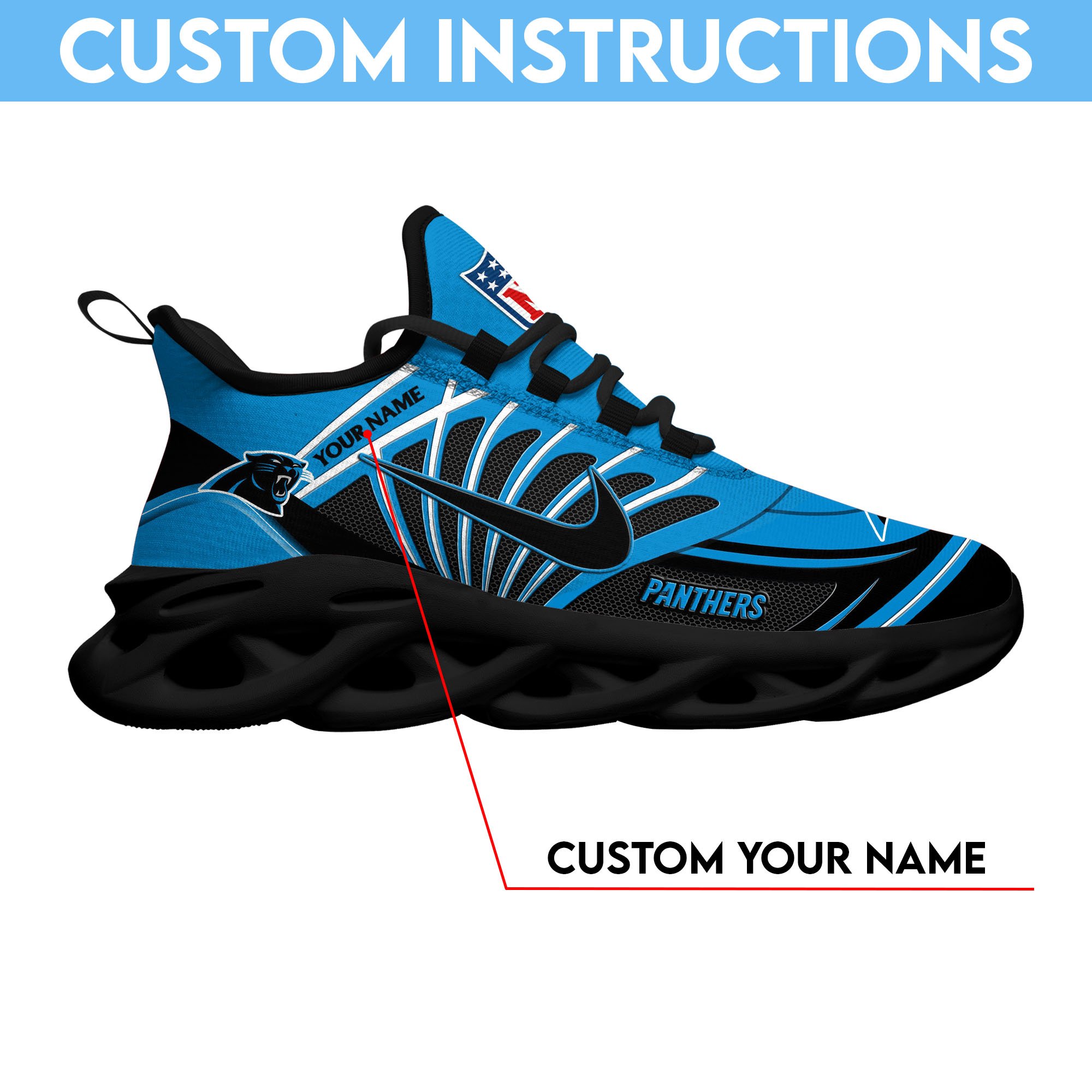Carolina Panthers Black Max Soul Shoes 2026 Versions Custom Name 898