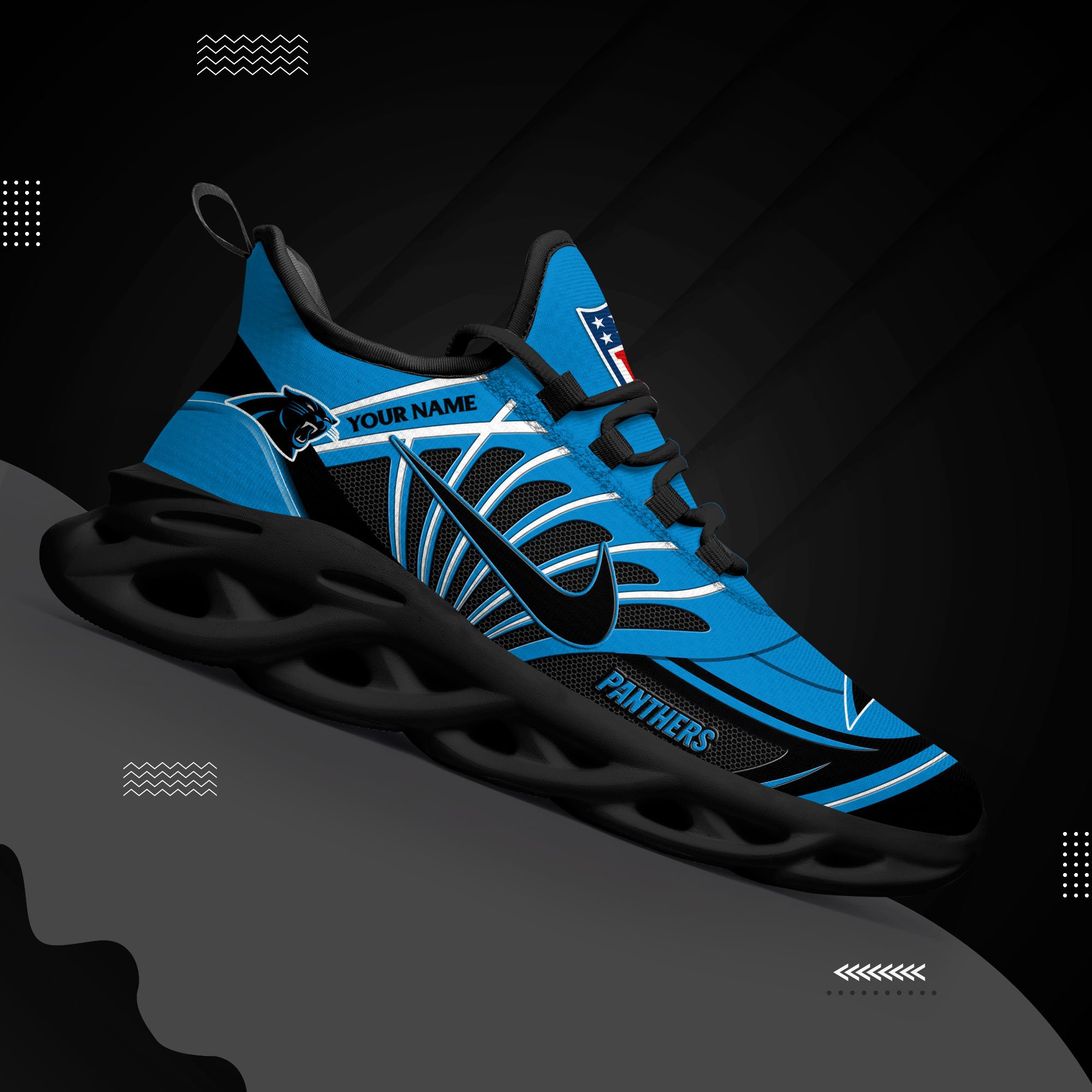 Carolina Panthers Black Max Soul Shoes 2026 Versions Custom Name 898