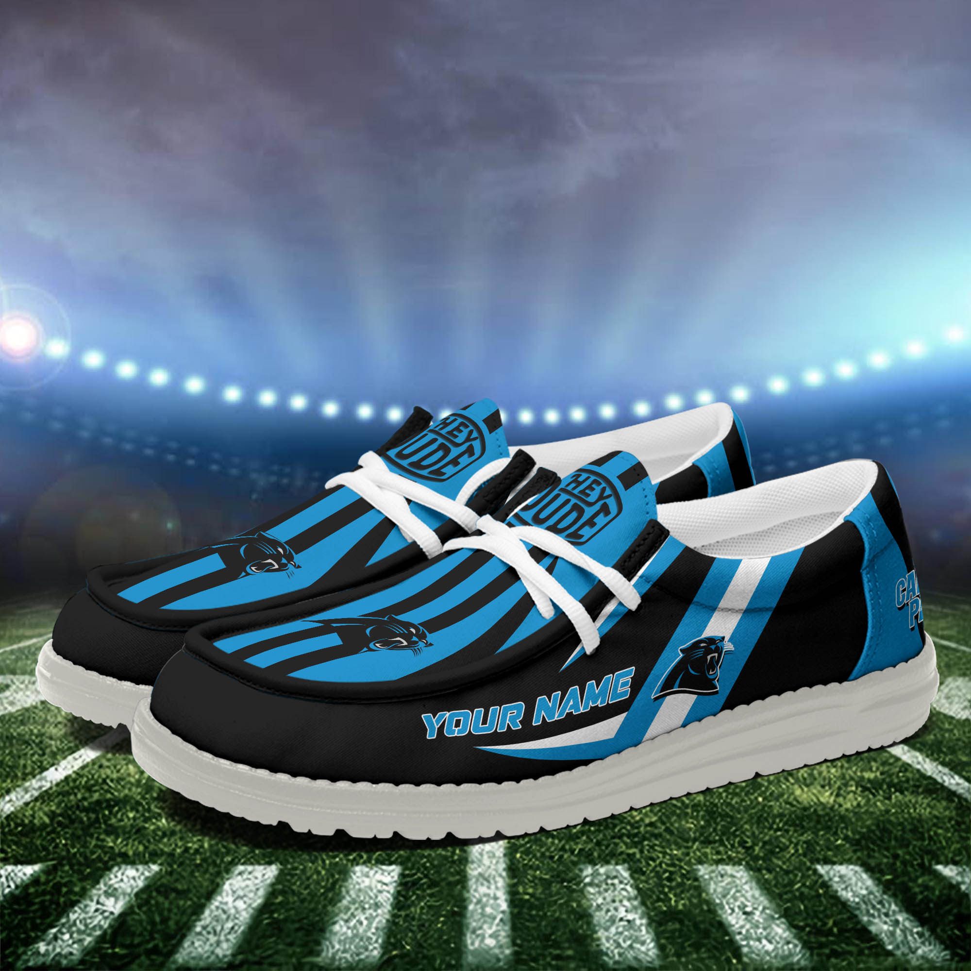 Carolina Panthers Team White Canvas Loafer Shoes Personalized Your Name