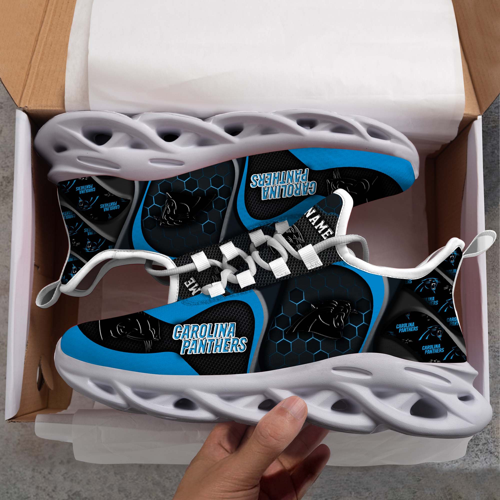 Carolina Panthers White C Sneakers 2026 Version Personalized Your Name 432