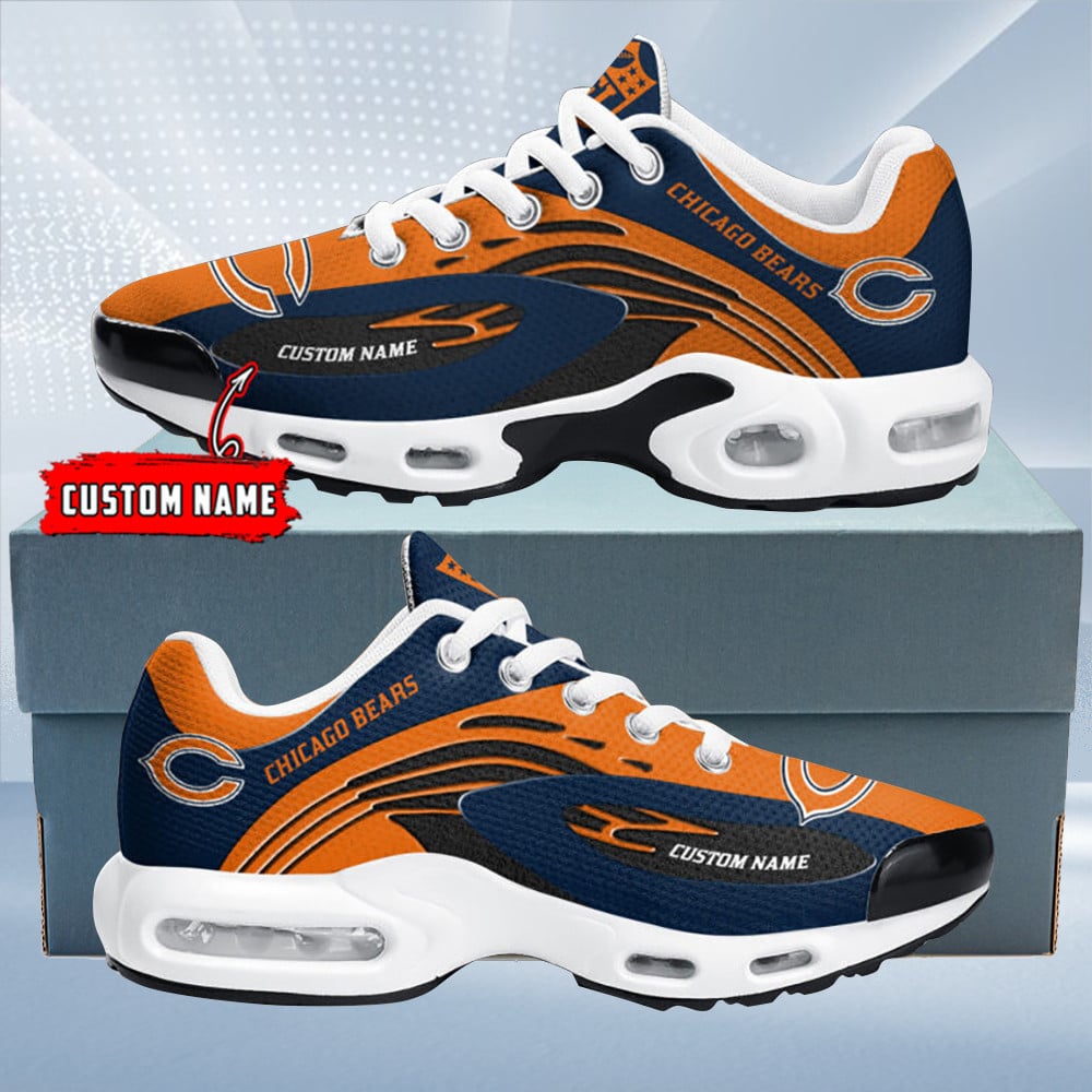 Chicago Bears Personalized Name Team Logo Mix Colors Wave Line TN Air Max Shoes Air Cushion Sneakers
