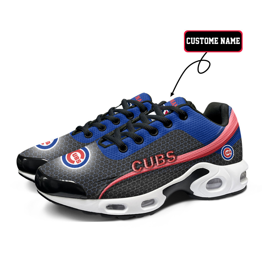 Chicago Cubs Personalized Name Team Colors Wave Line Beehive Pattern TN Shoes Air Cushion Sneakers
