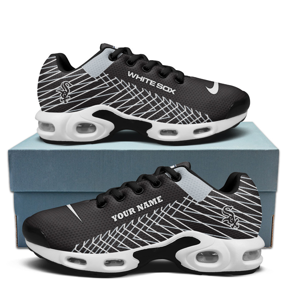 Chicago White Sox Personalized Name Team Colors Jagged Lines TN Air Max Shoes Air Cushion Sneakers