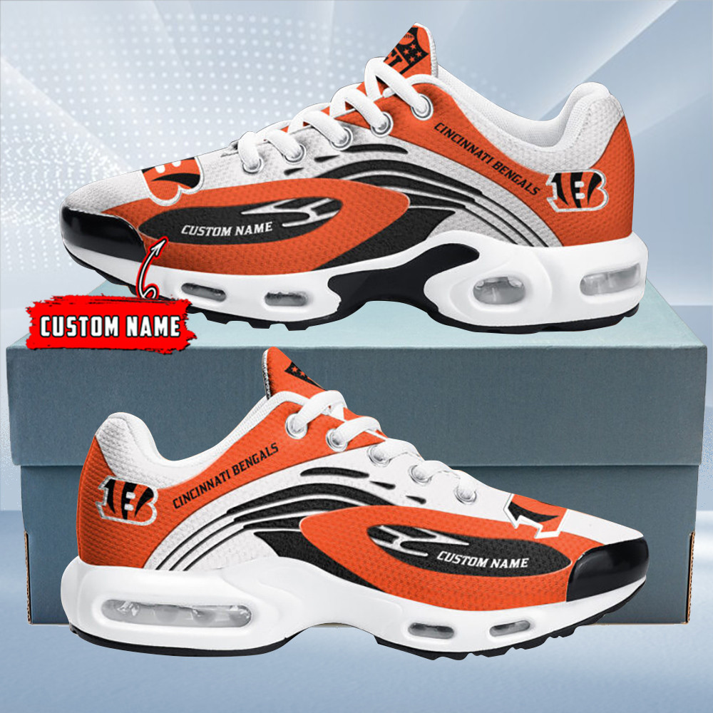 Cincinnati Bengals Personalized Name Team Logo Mix Colors Wave Line TN Air Max Shoes Air Cushion Sneakers