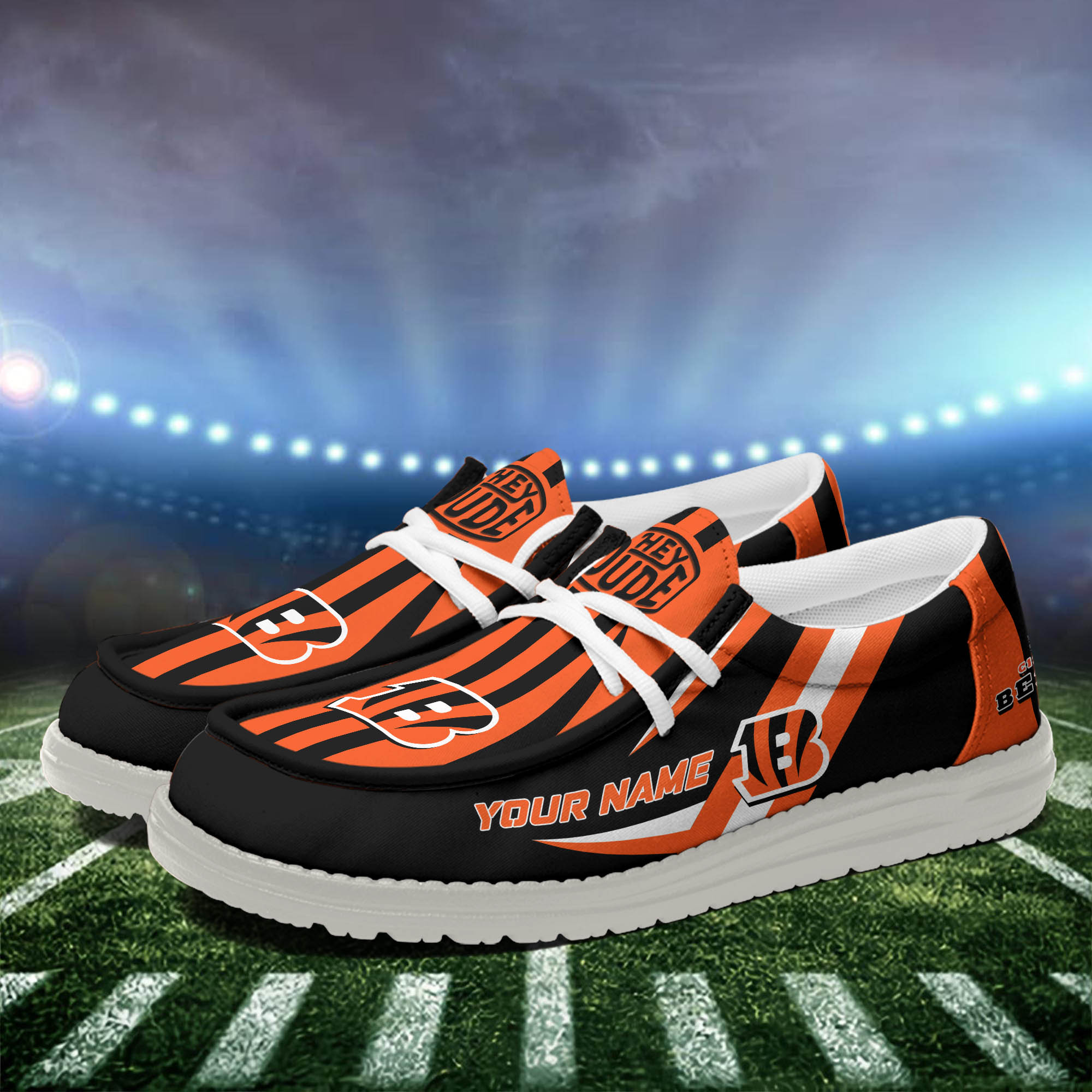 Cincinnati Bengals Team White Canvas Loafer Shoes Personalized Your Name