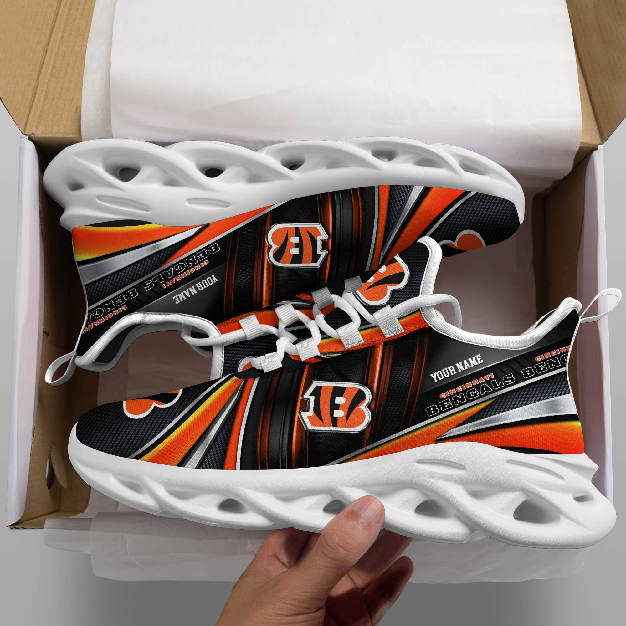 Cincinnati Bengals White C Sneakers 2026 Version Personalized Your Name, Sport Team Sneakers, Sport Gifts PH892